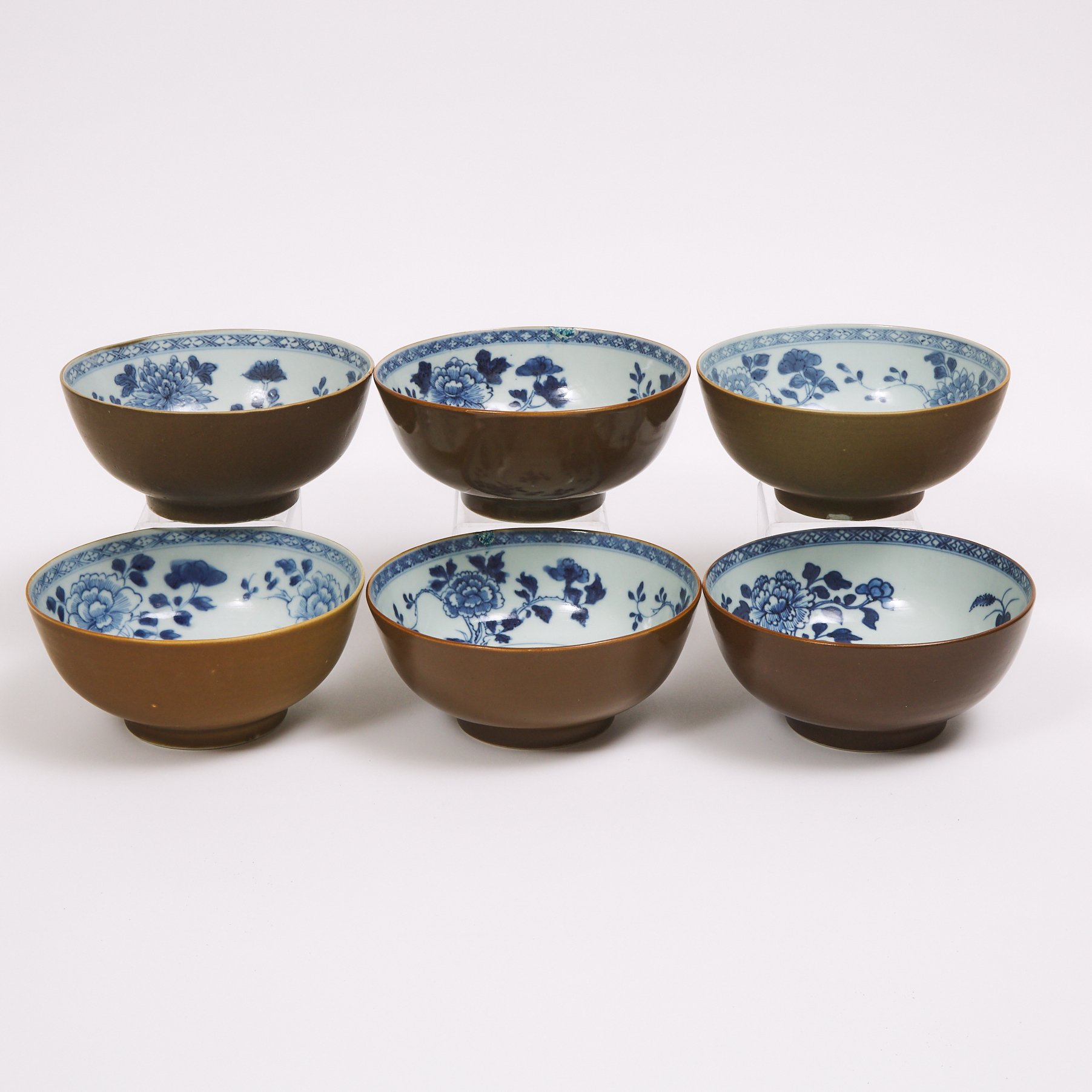 A Set of Six 'Batavian' Floral Bowls from the Nanking Cargo, Qianlong Period, Circa 1750