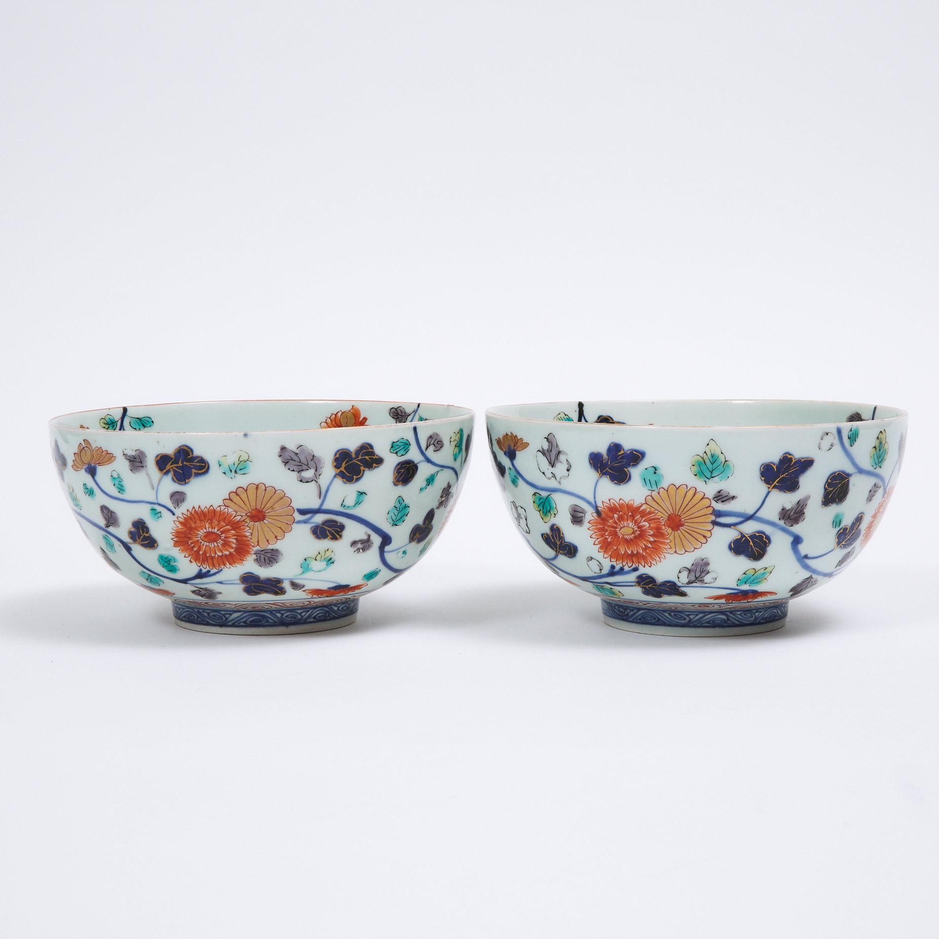 A Pair of Japanese 'Floral' Bowls, 18th Century