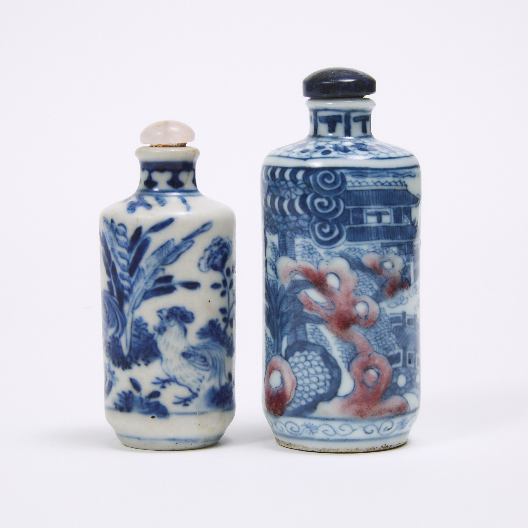 Two Underglaze Porcelain Snuff Bottles, 19th Century