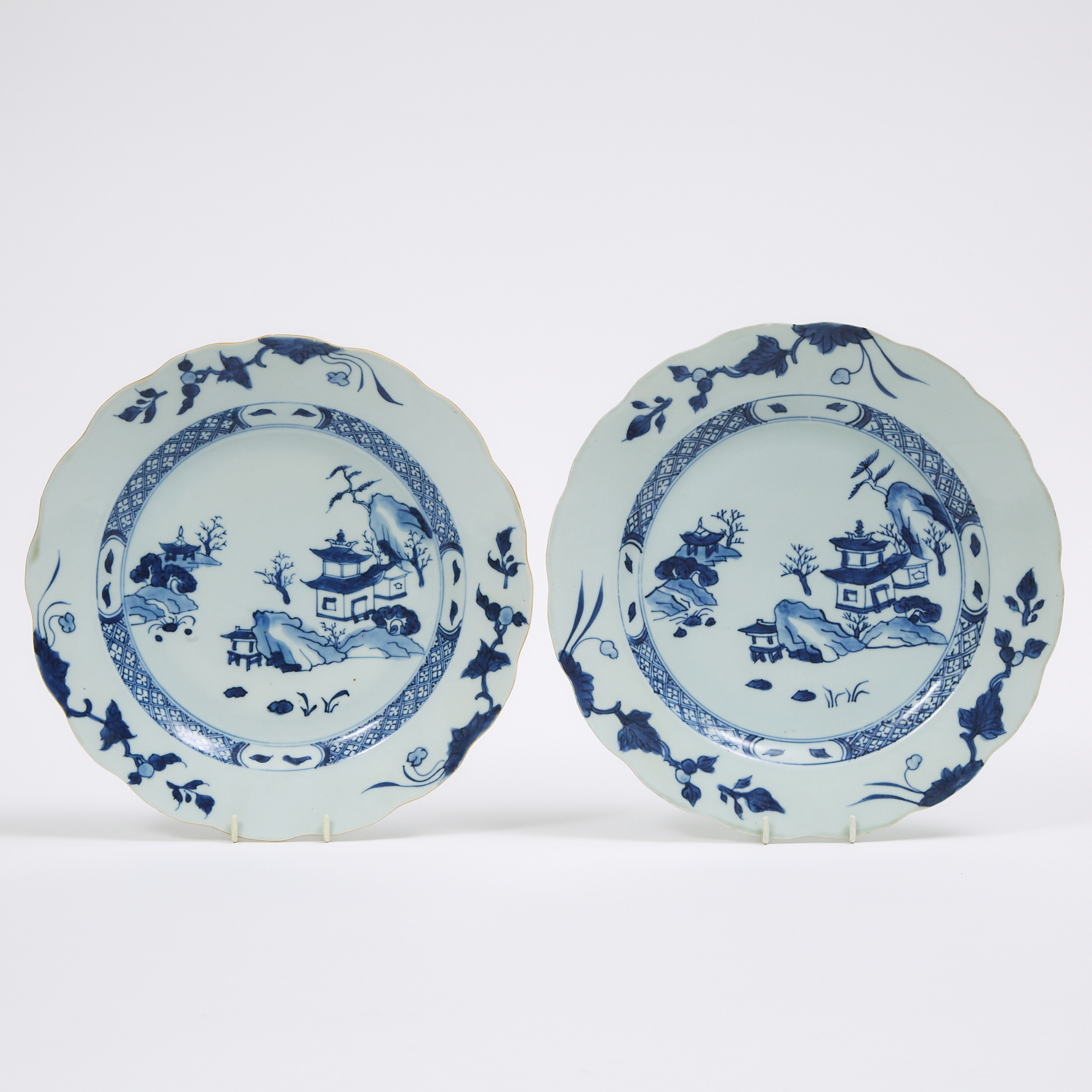 A Pair of 'Three Pavillions' Pattern Lobed Dishes from the Nanking Cargo, Qianlong Period, Circa 1750