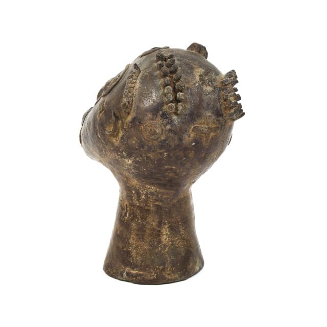 West African Bronze Head, possibly Akan or Ashanti, early to mid 20th century
