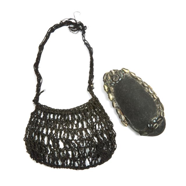 Papua New Guinea Magic Stone and  Pouch, possibly Southern Highlands, early to mid 20th century
