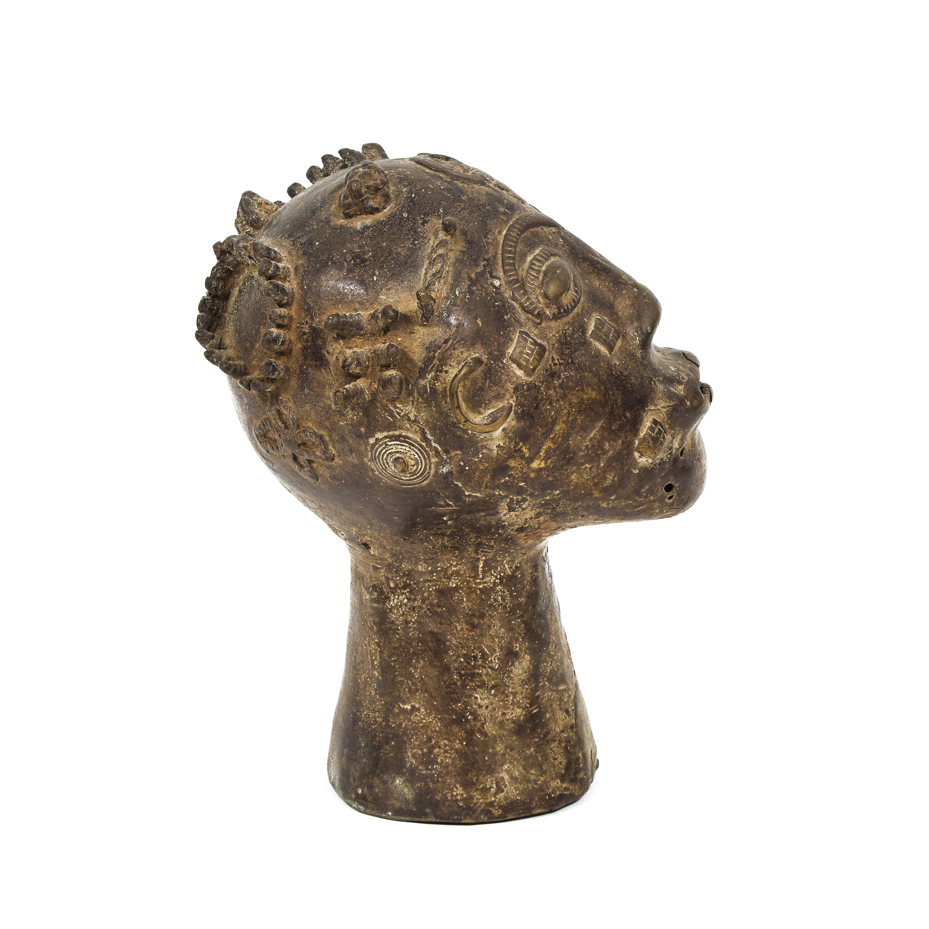 West African Bronze Head, possibly Akan or Ashanti, early to mid 20th century