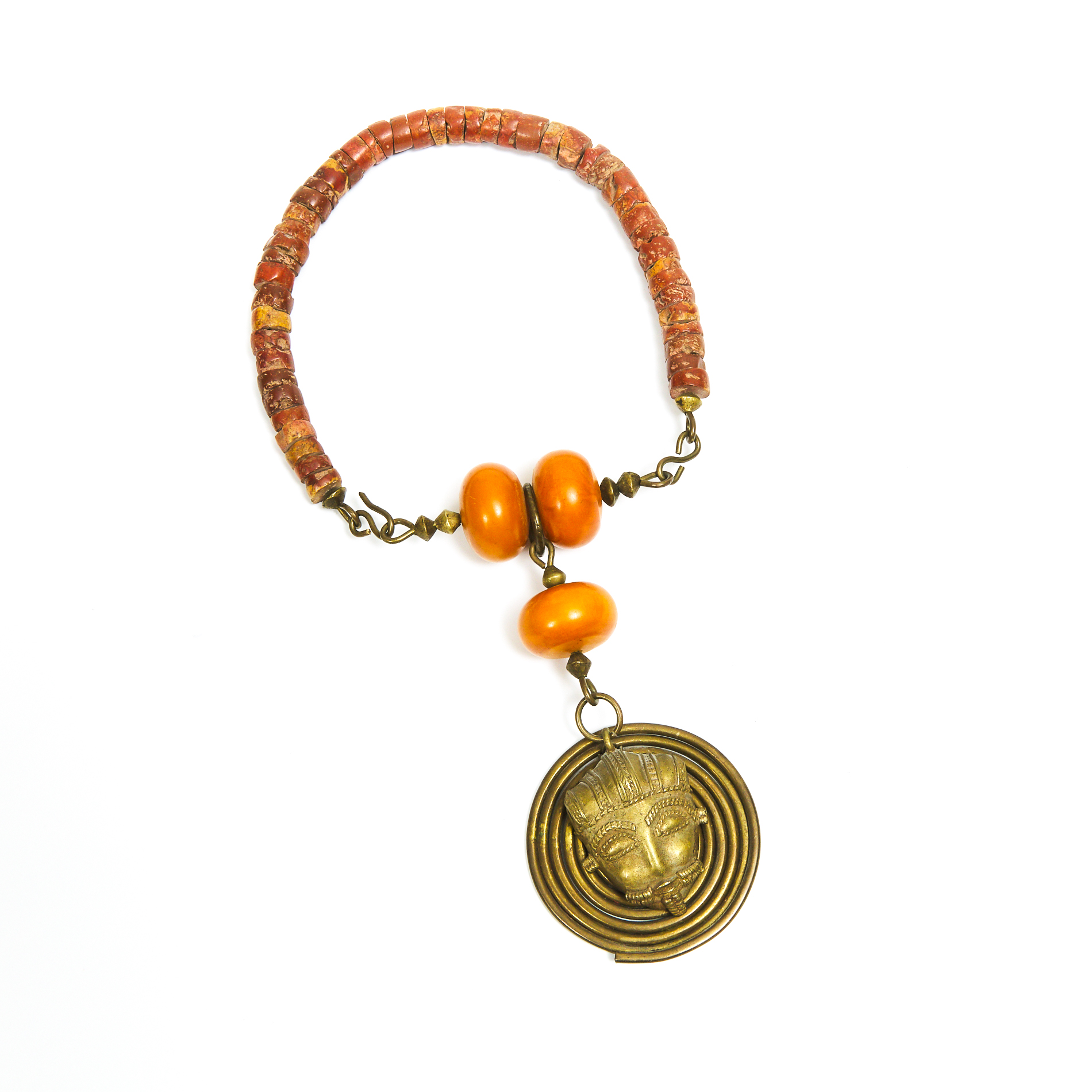 Ashanti Pressed Amber and Stone Bead Necklace, 20th century