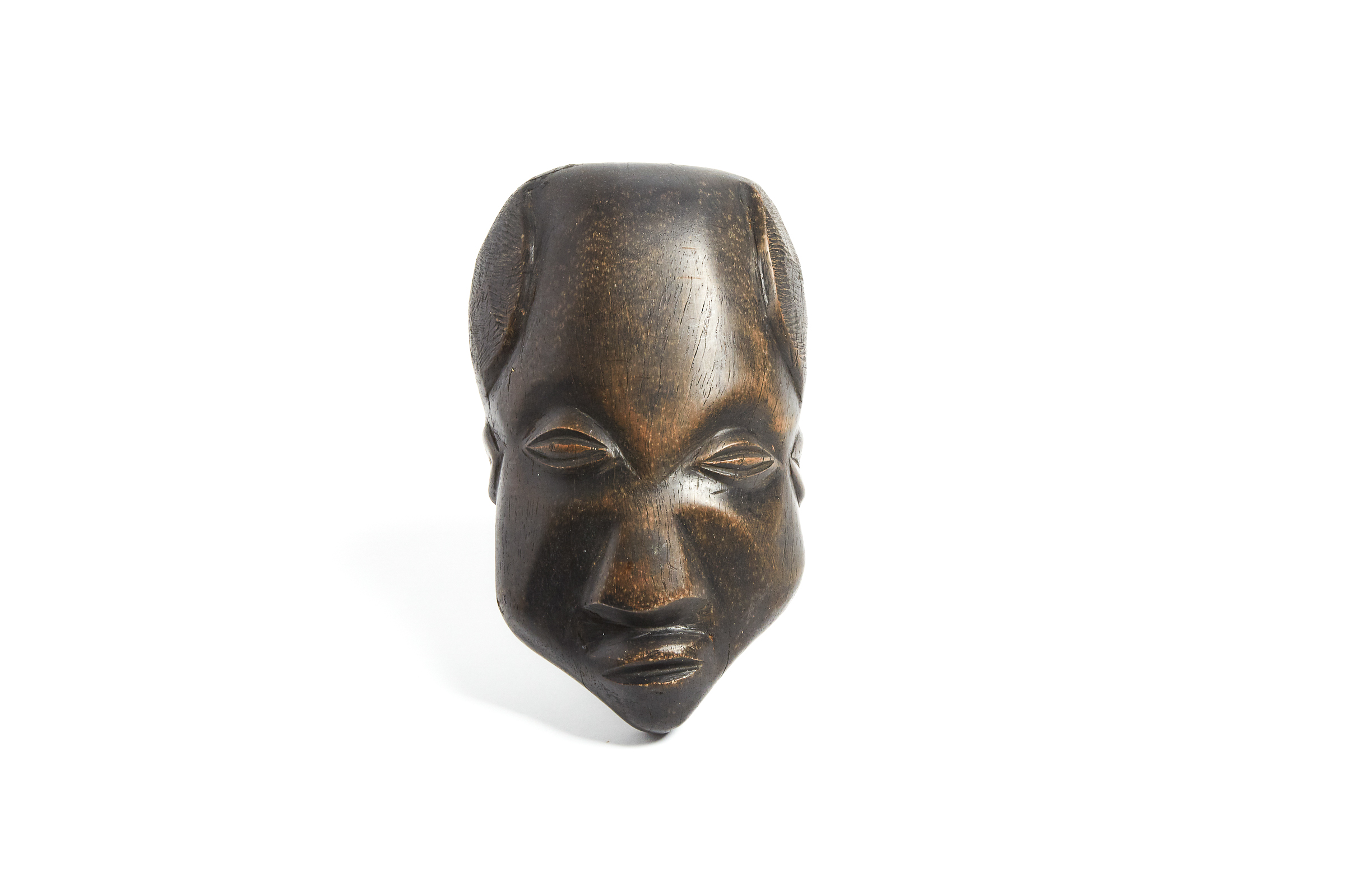 African Carved Ebony Mask, possibly Bamileke, Cameroon, Central Africa