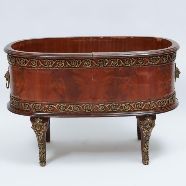 Large French Ormolu Mounted Oval Mahogany Jardiniere on Stand, c.1900
