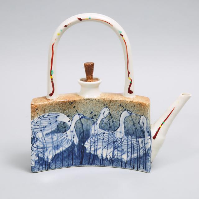 Kinichi Shigeno (Japanese/Canadian, b. 1953), 'White Crane' Porcelain Teapot, late 20th century