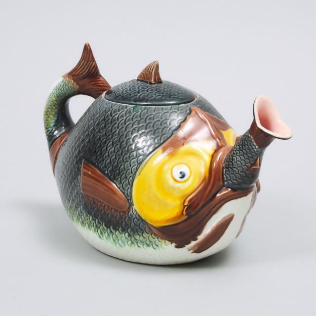Continental Majolica Fish Teapot, late 19th century