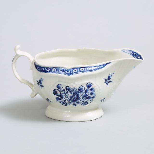 Worcester Blue and White 'Strap Flute Floral' Sauce Boat, c.1775