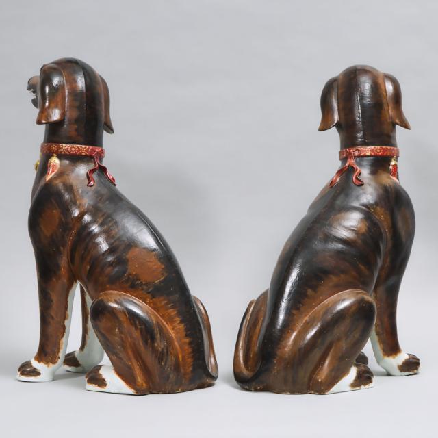 Pair of Chinese Export Porcelain Large Models of Seated Hounds, 19th/20th century