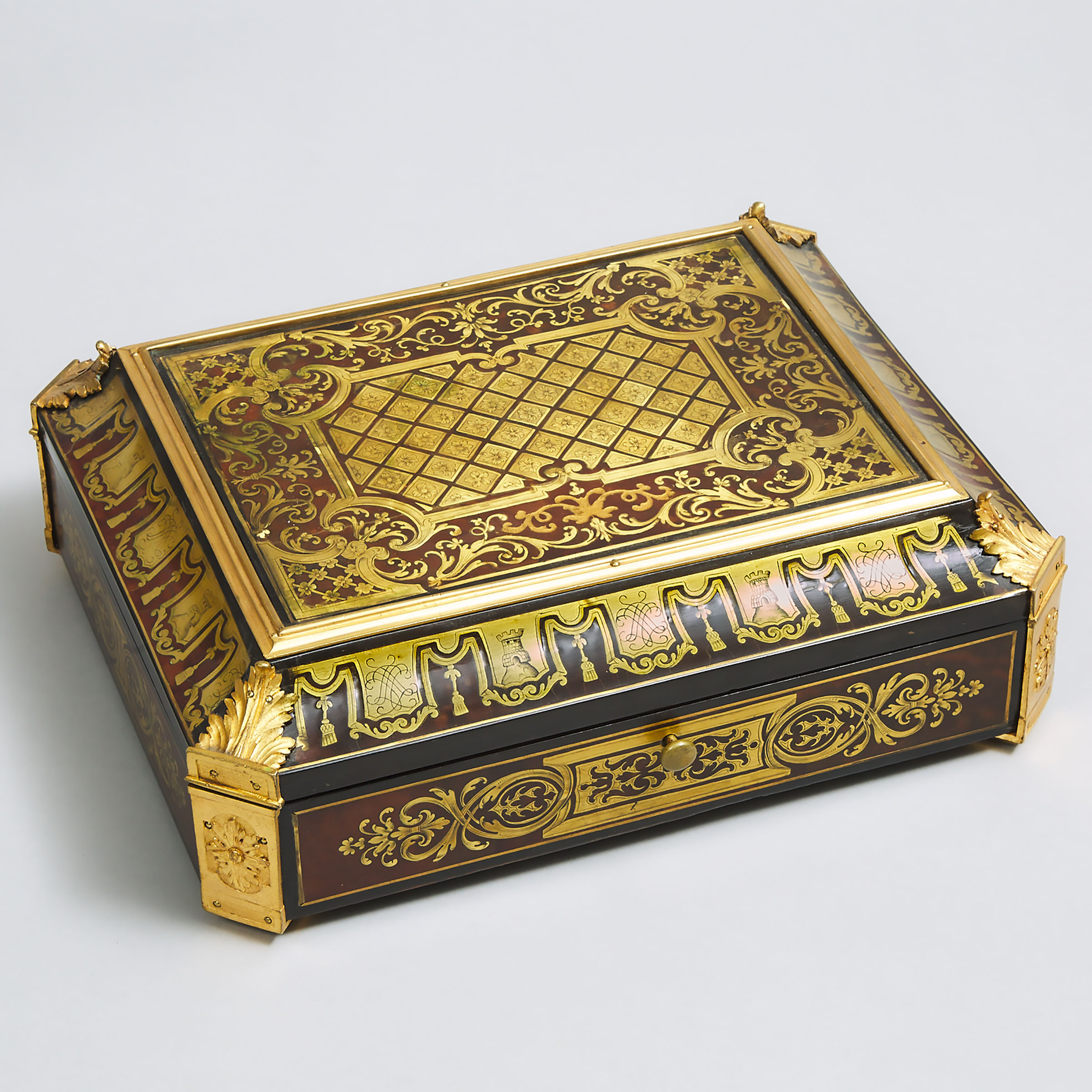 Napoleon III Louis XIV Style Ormolu Mounted and Brass Inlaid Coromandel Document Box, 19th century