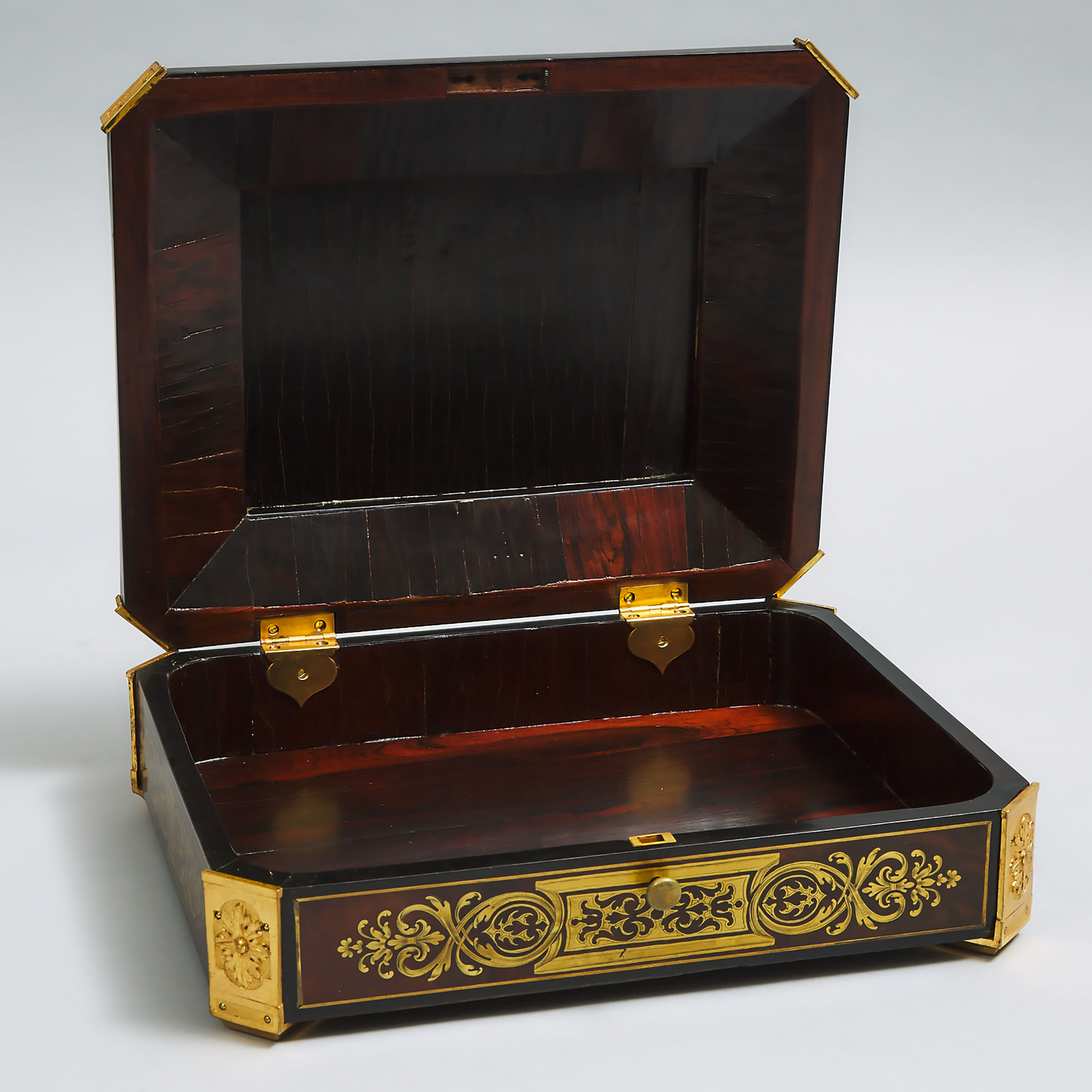 Napoleon III Louis XIV Style Ormolu Mounted and Brass Inlaid Coromandel Document Box, 19th century