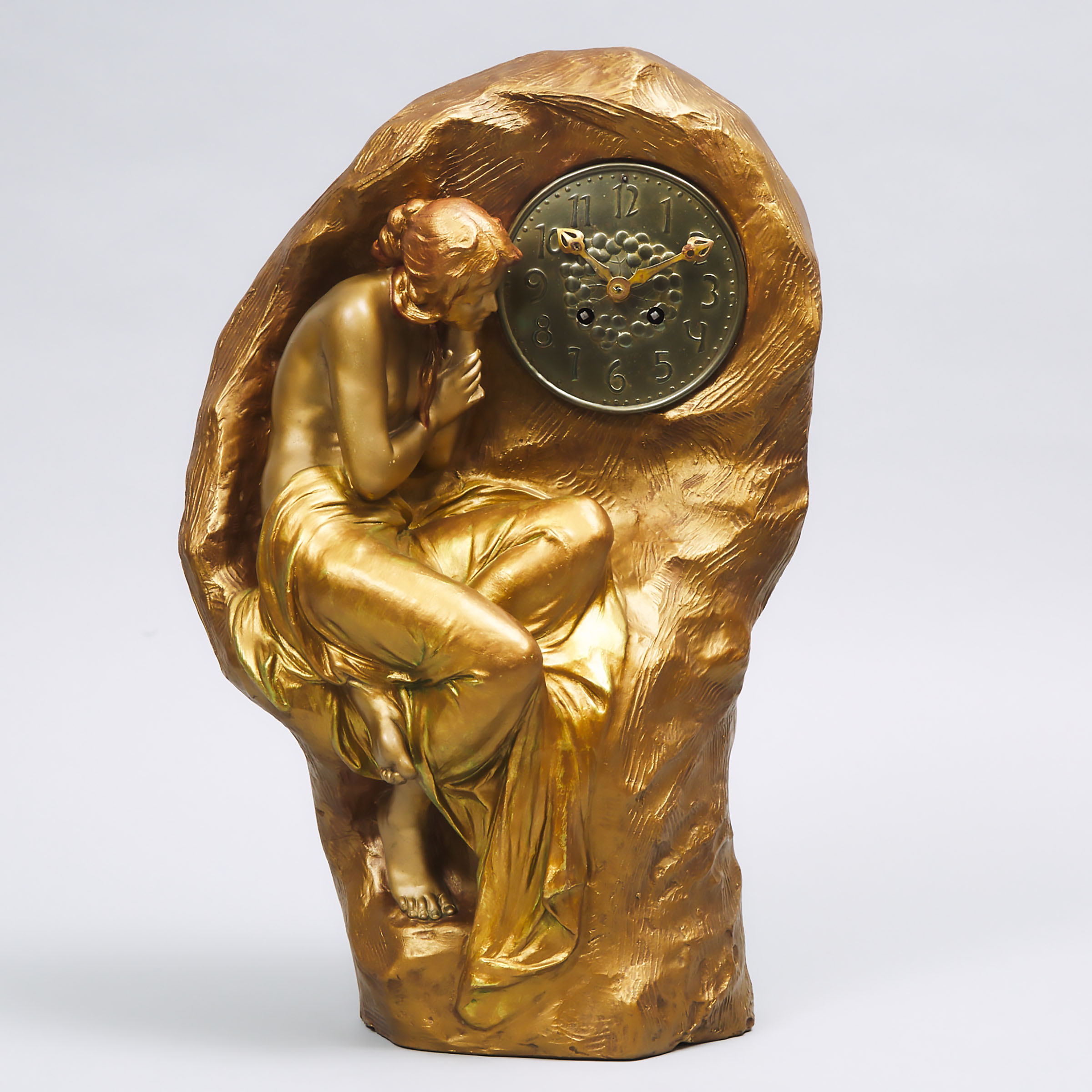 Friedrich Goldscheider Art Nouveau Figural Clock, c.1900
