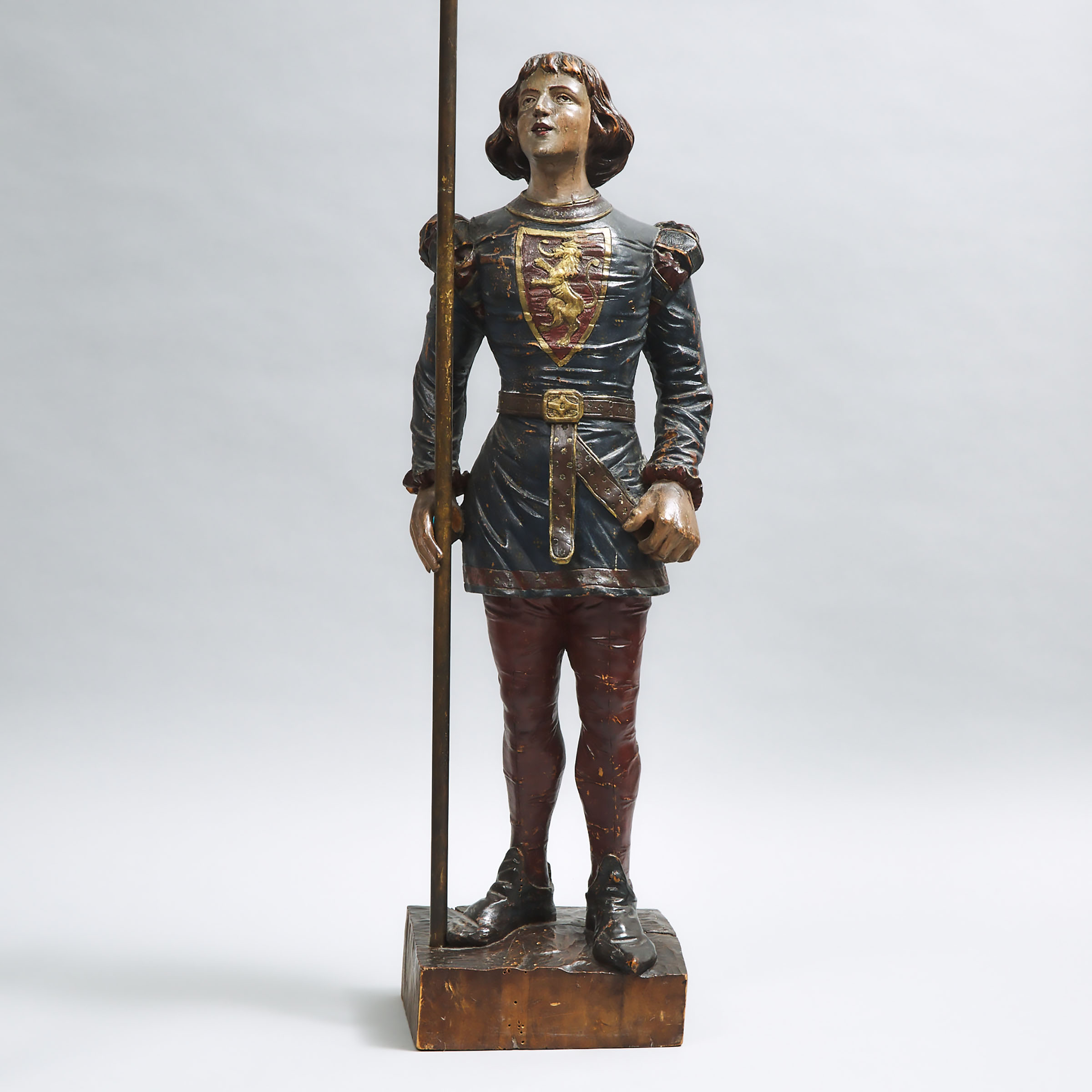 French Carved, Polychromed and Parcel Gilt Figure of St. Joan of Arc, mid 19th century