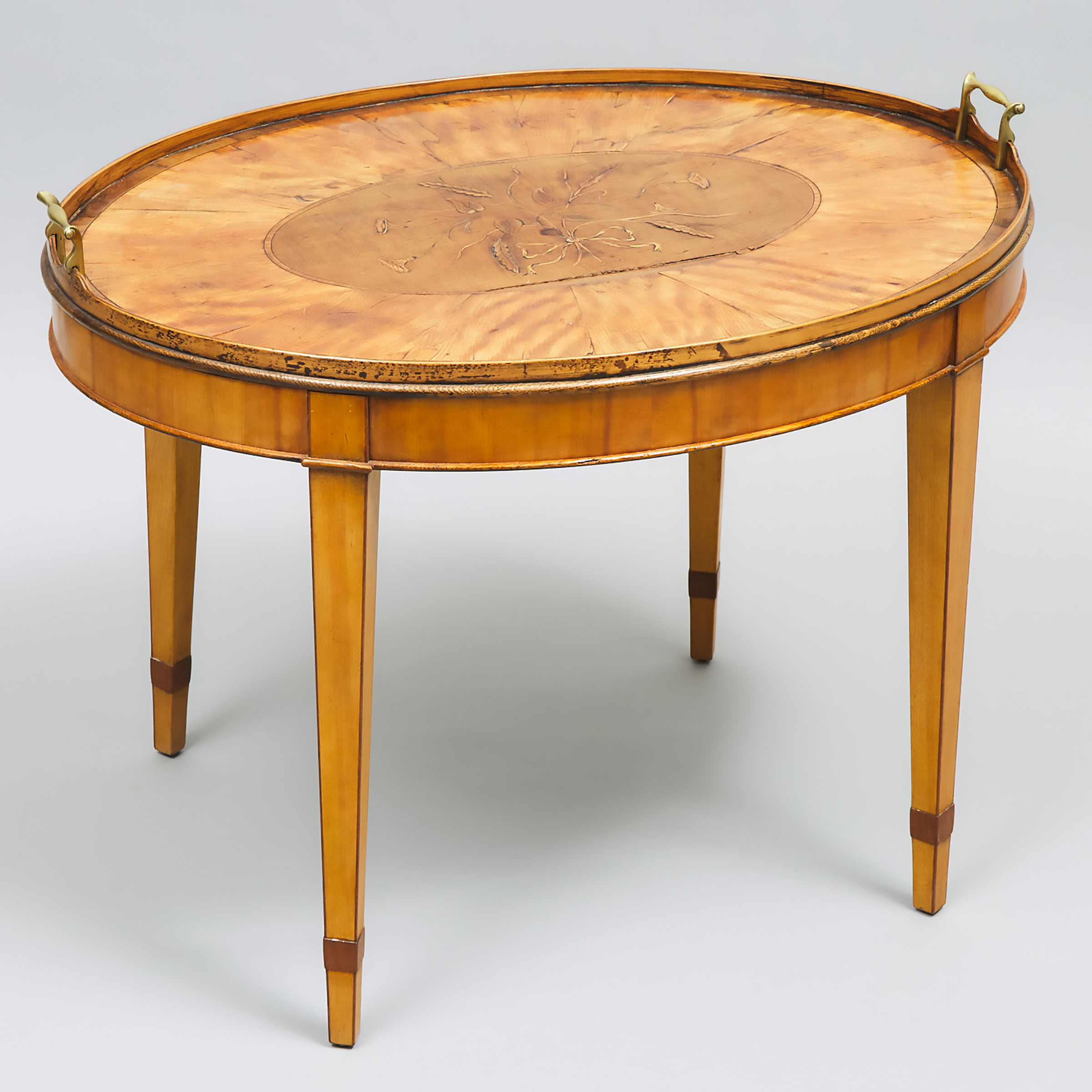English Inlaid Walnut and Satinwood Tea Tray on Stand, early 19th century and Later