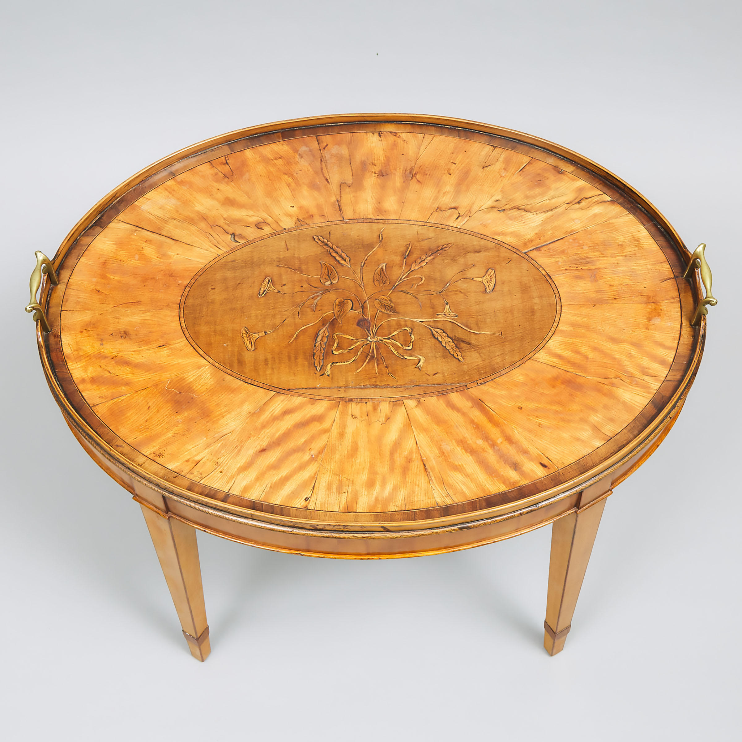 English Inlaid Walnut and Satinwood Tea Tray on Stand, early 19th century and Later