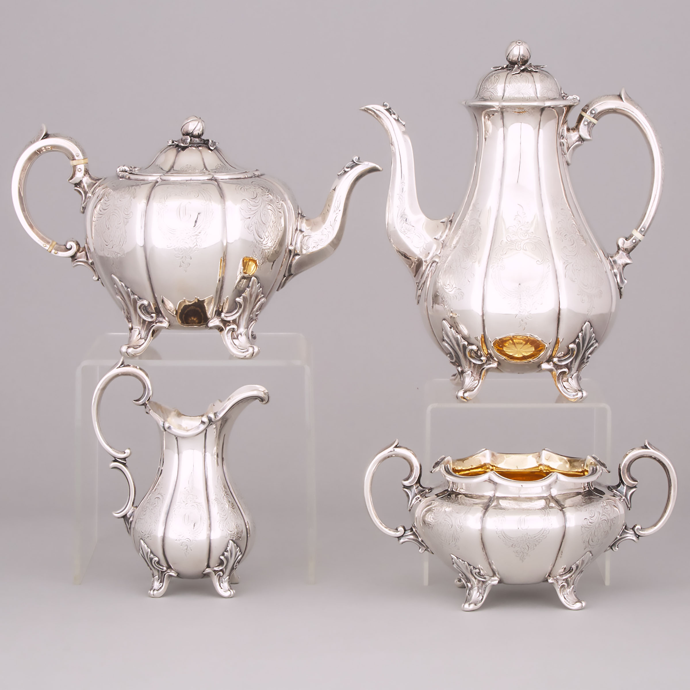 Victorian Silver Assembled Tea and Coffee Service, Edward, Edward Jr., John & William Barnard and Benjamin Preston, London, 1843-47