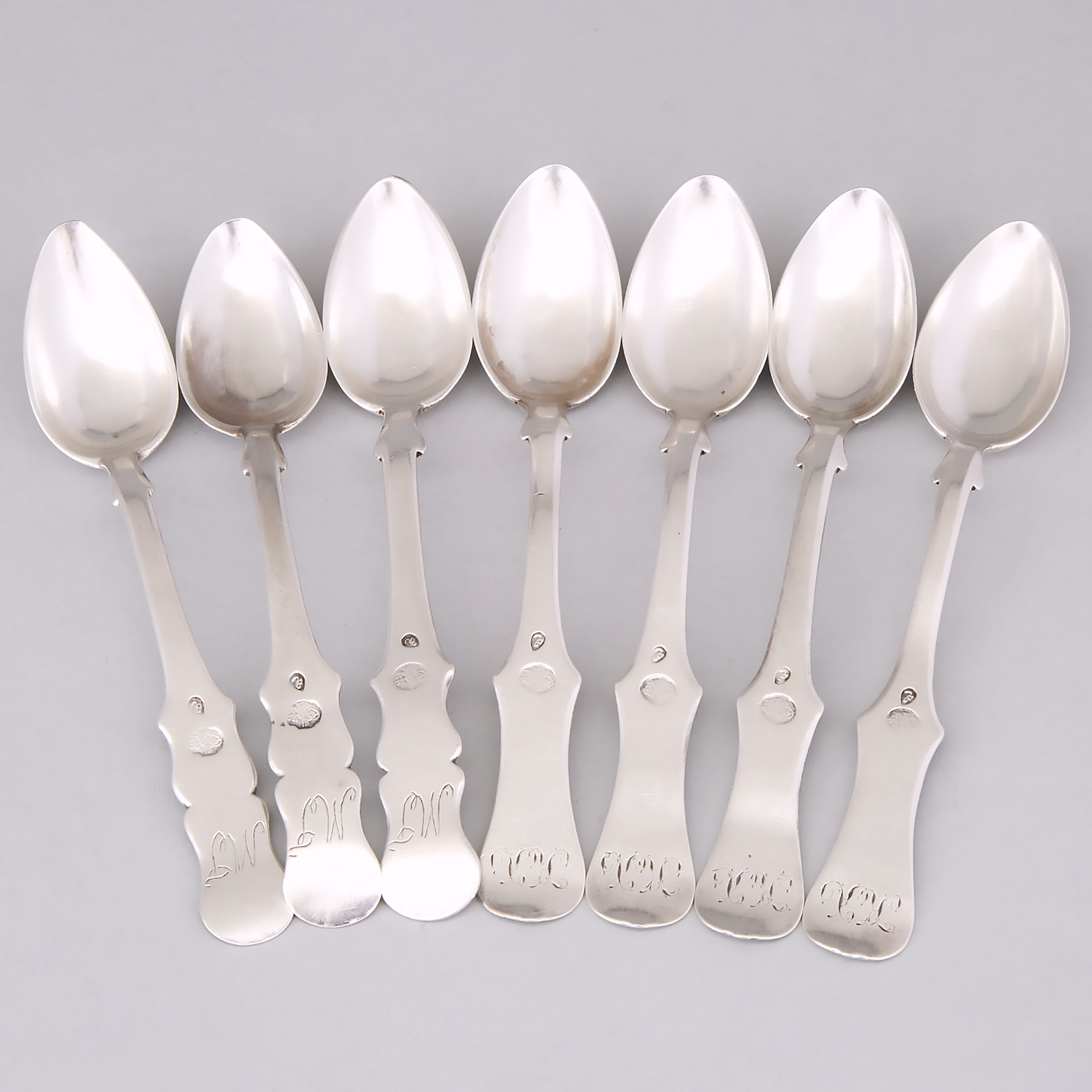 Seven Turkish Silver Tea Spoons, 19th century