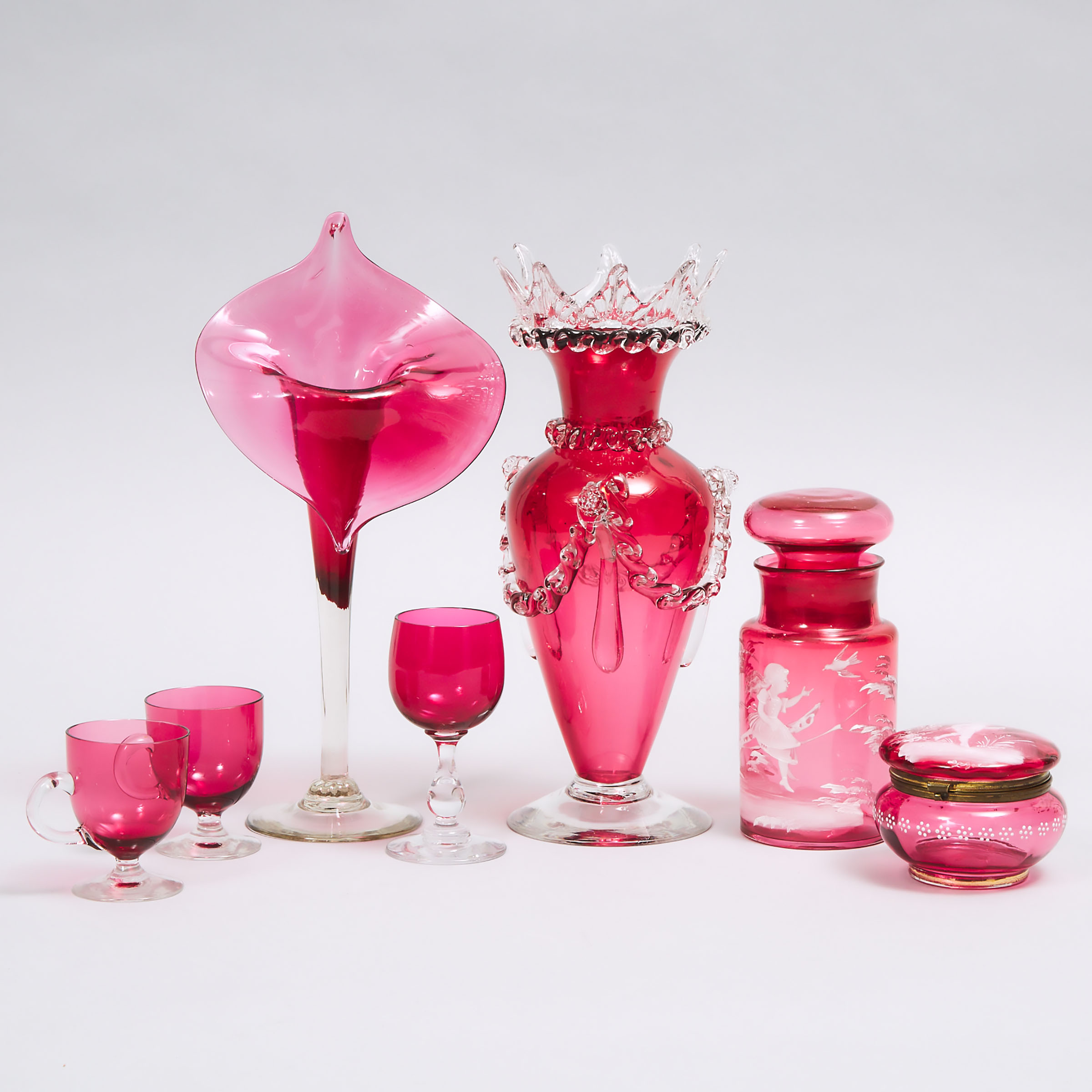 Group of Red Glass Articles, c.1900