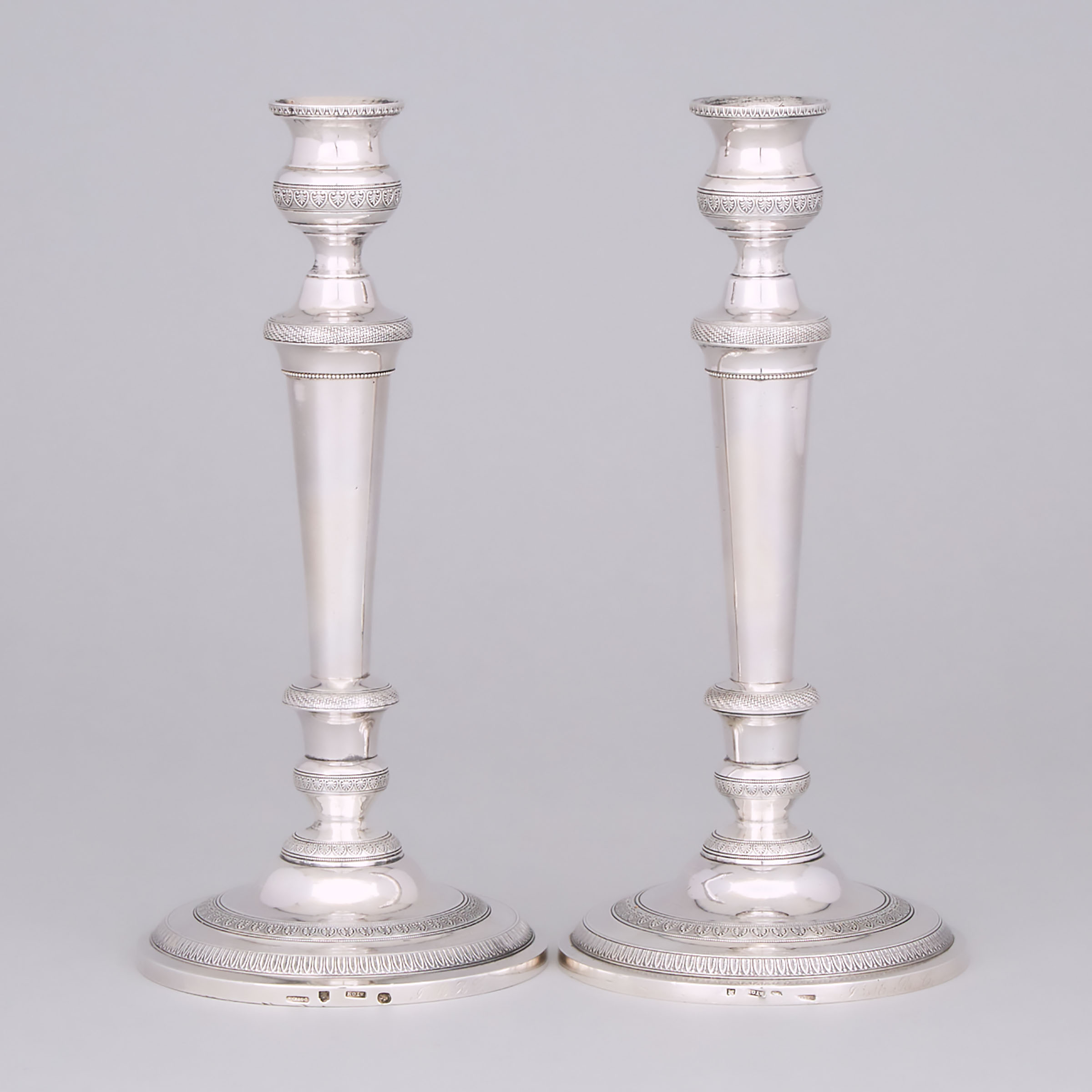 Pair of Mexican Silver Table Candlesticks, Y. Duran, Mexico City, c.1830