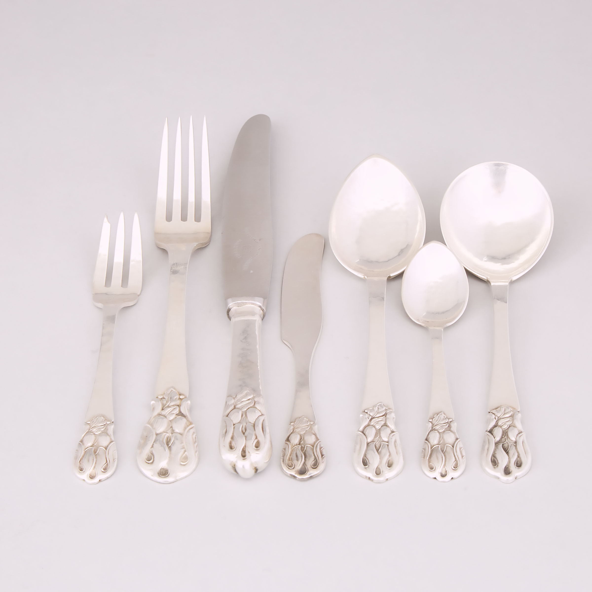 Canadian Silver 'Blossom' Pattern Flatware Service, Carl Poul Petersen, Montreal, Que., mid-20th century
