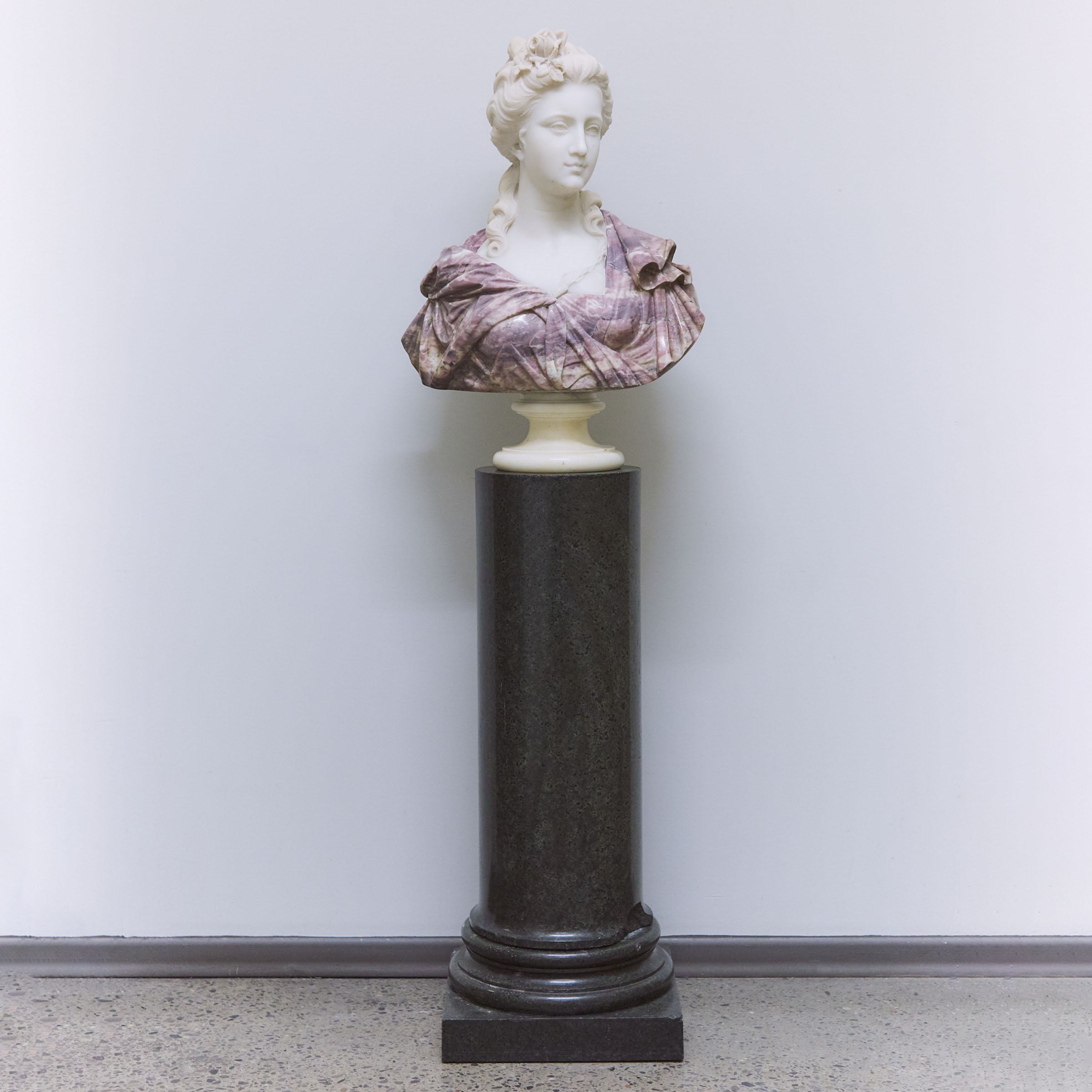 Italian Marble Bust of a Lady on Column Form Pedestal, 19th century