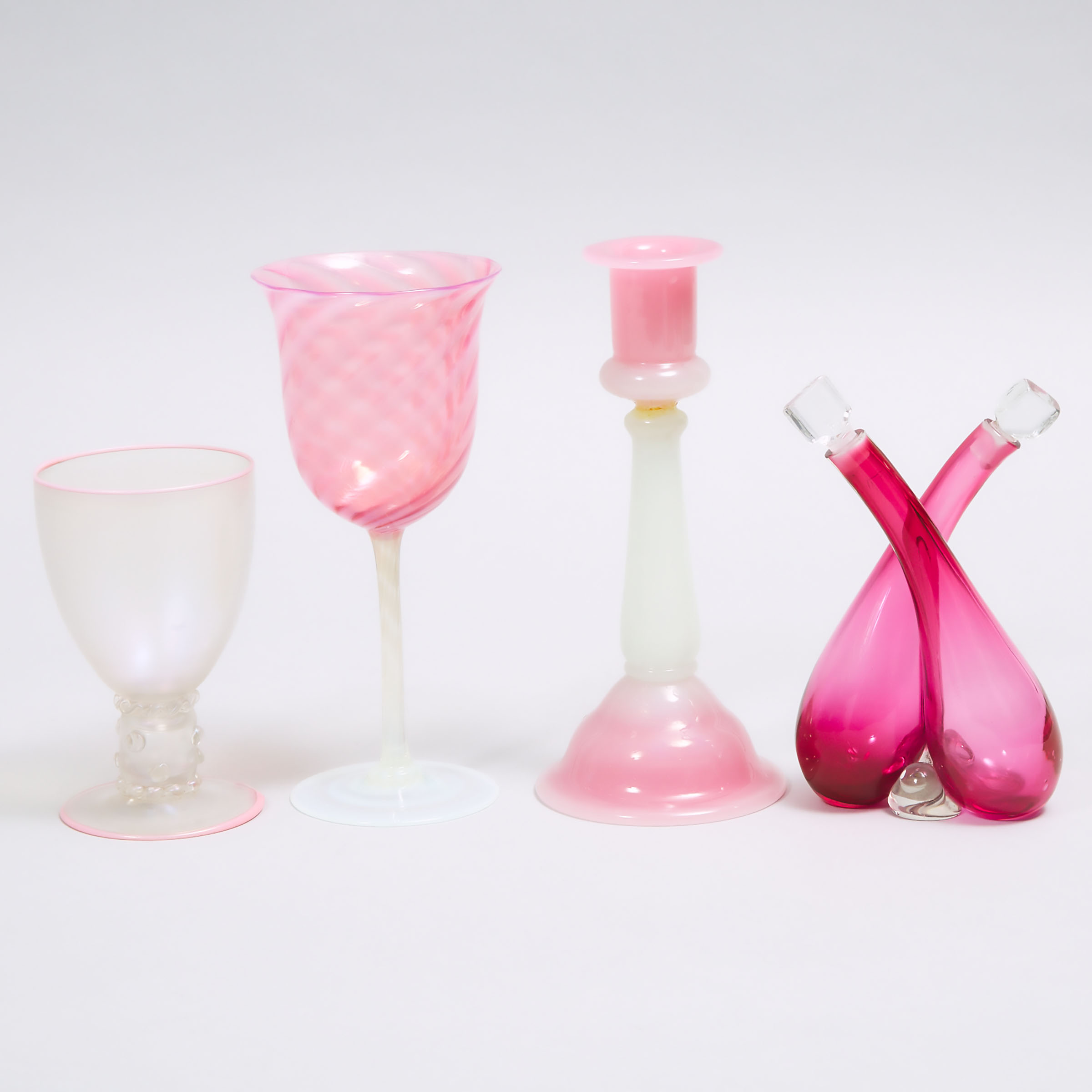Group of Pink and Cranberry Glass Articles, Probably Steuben, early 20th century