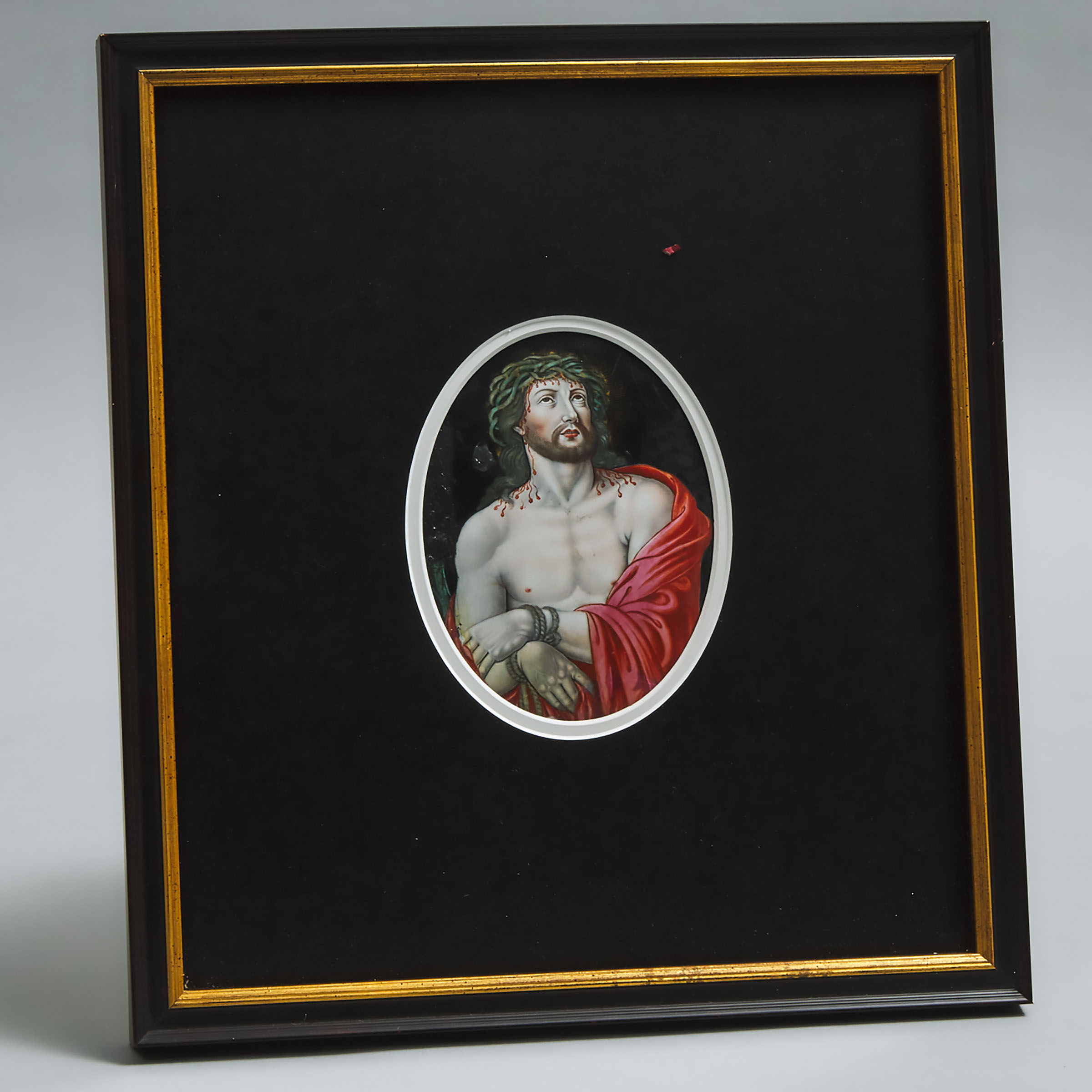 Limoges Enamel Oval Panel of Christ in the Crown of Thorns, 17th/18th century