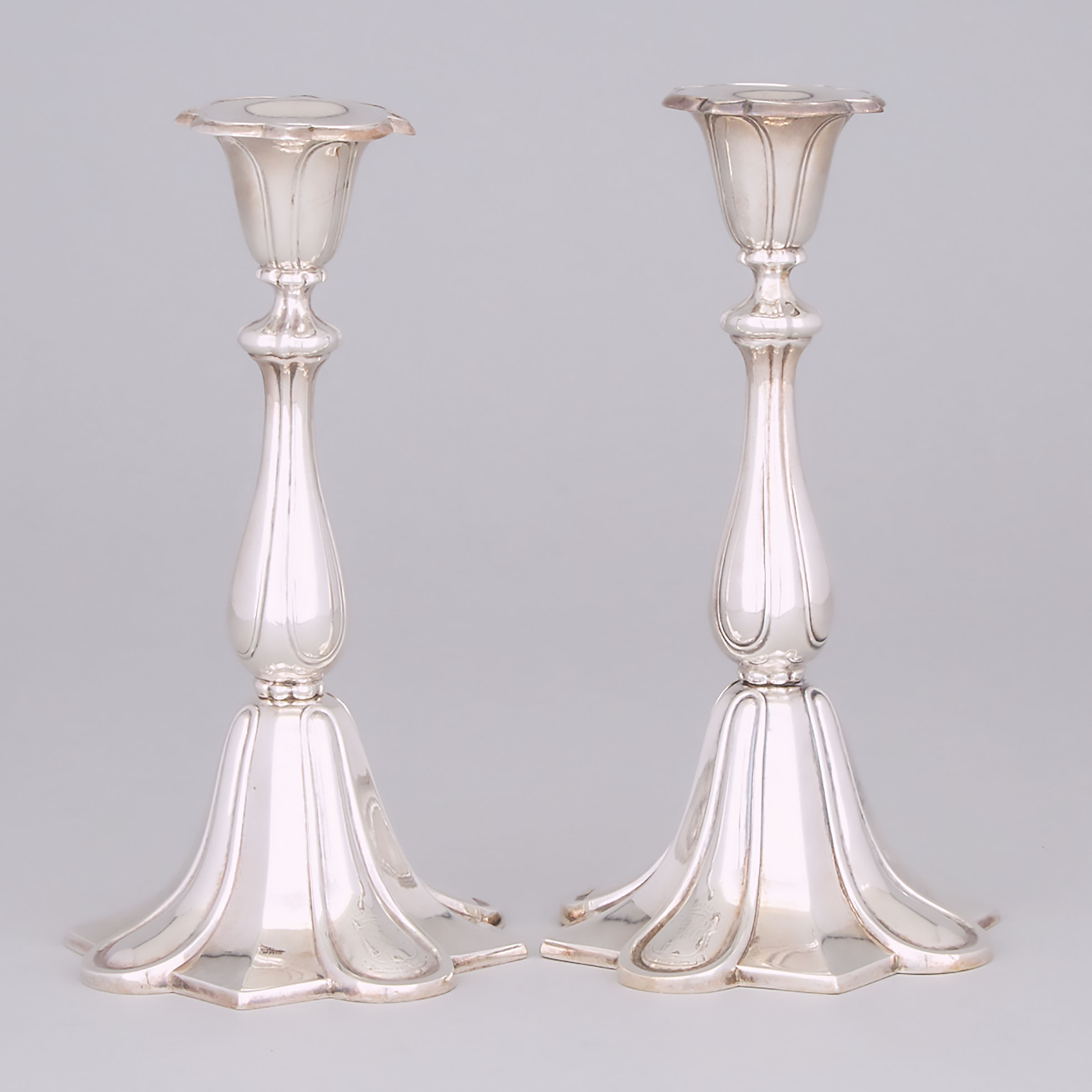 Pair of Russian Silver Table Candlesticks, St. Petersburg, 1858