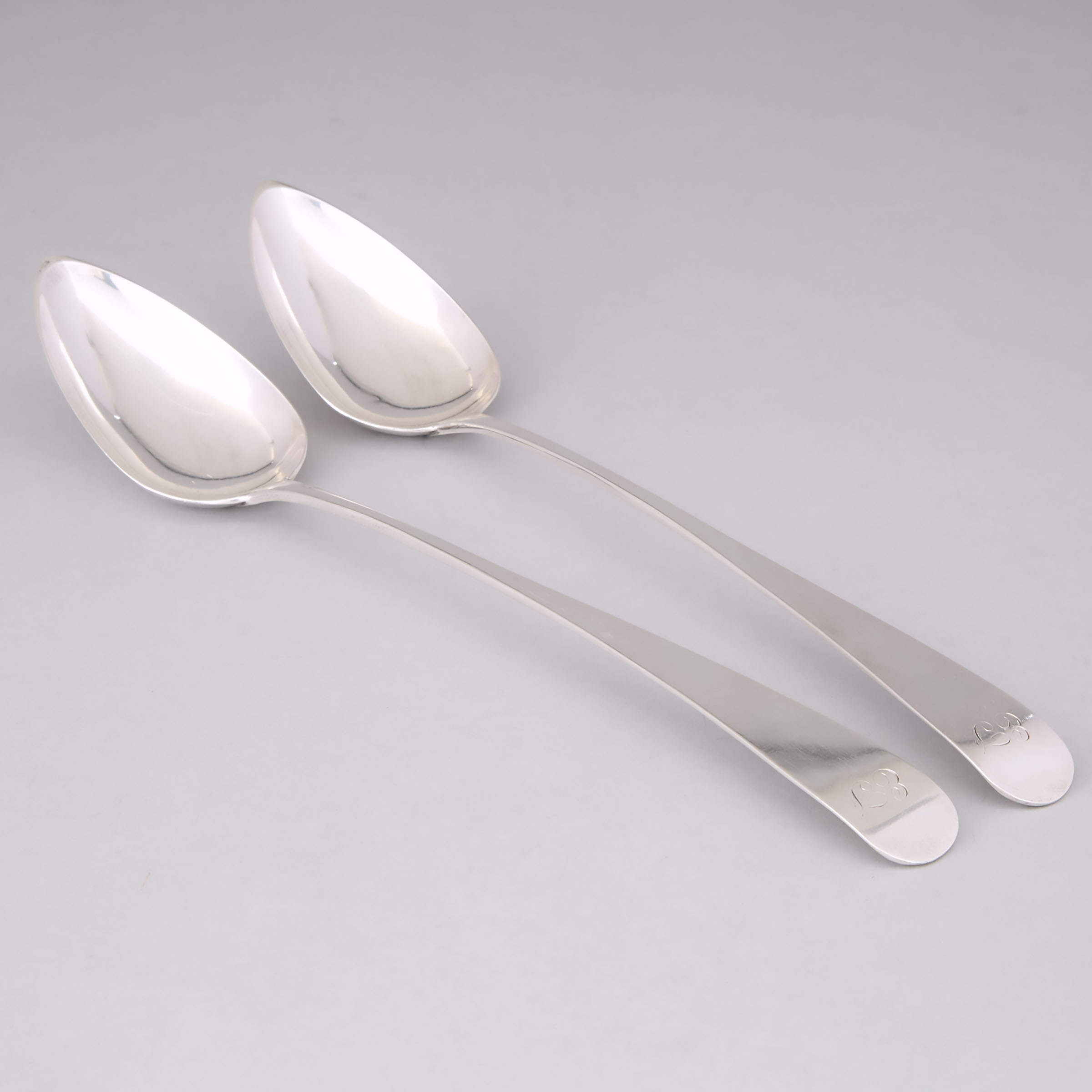 Pair of George III Scottish Silver Old English Pattern Serving Spoons, P. Cunningham & Son, Edinburgh, 1807