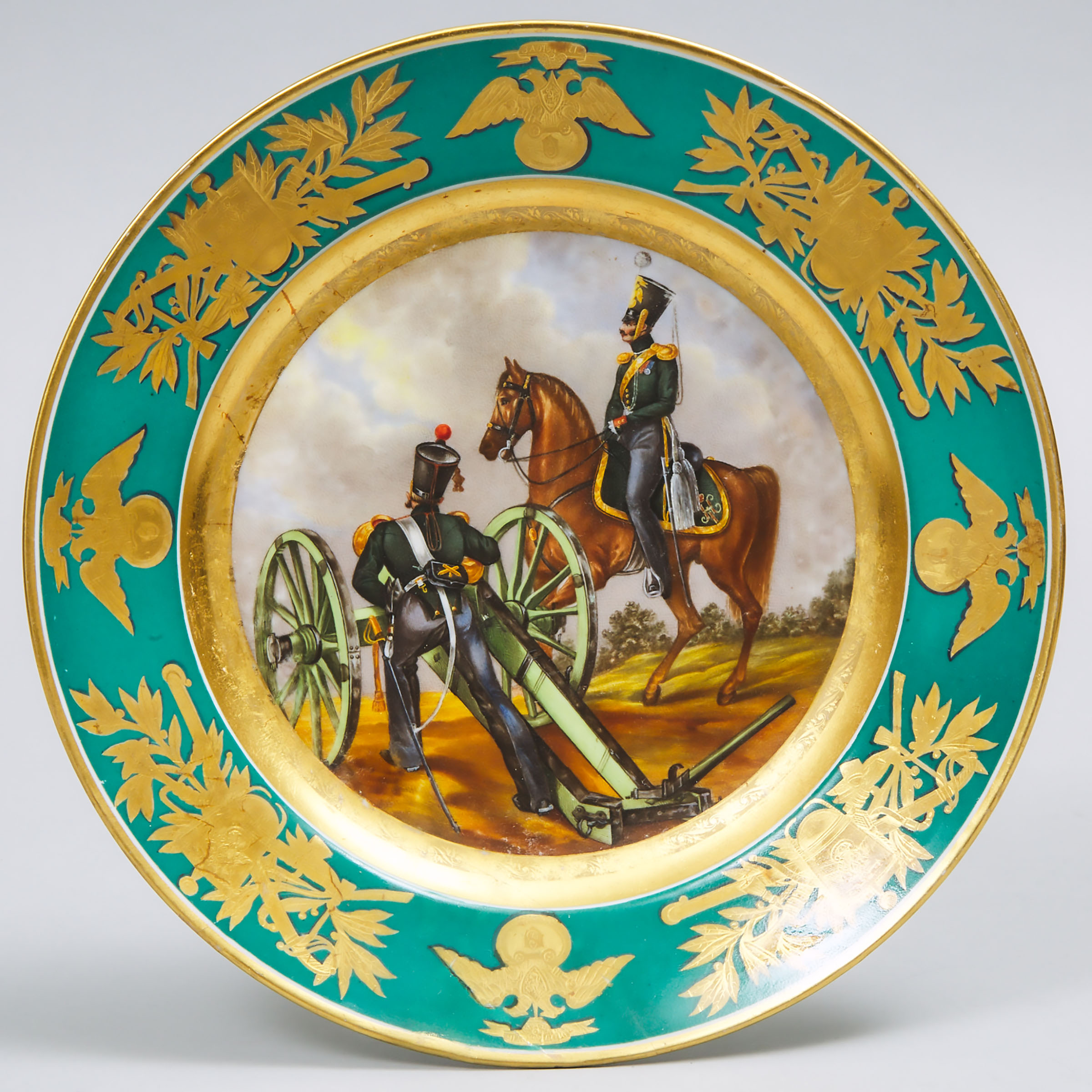 Russian Imperial Porcelain Factory Military Plate, dated 1838