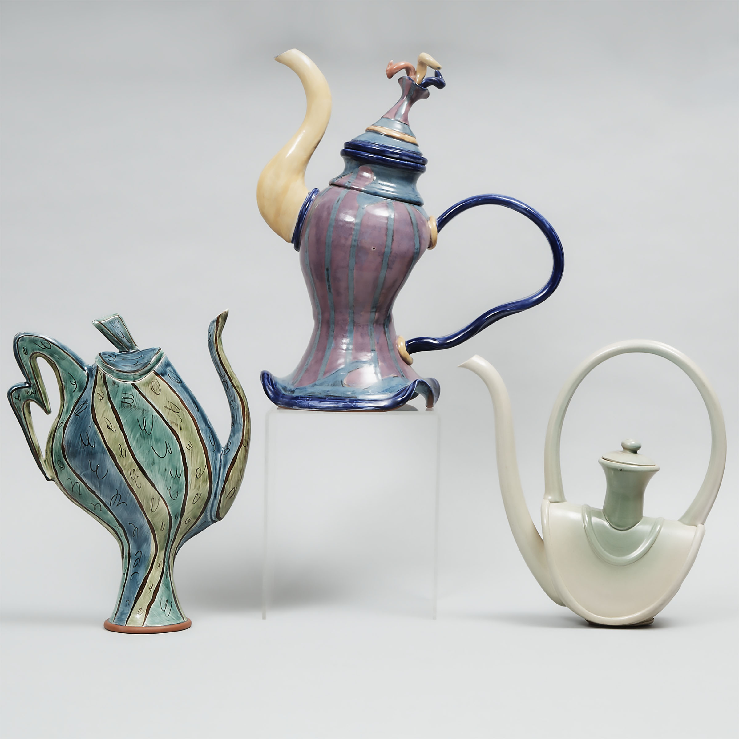 Three Large Studio Pottery Teapots, late 20th/early 21st century