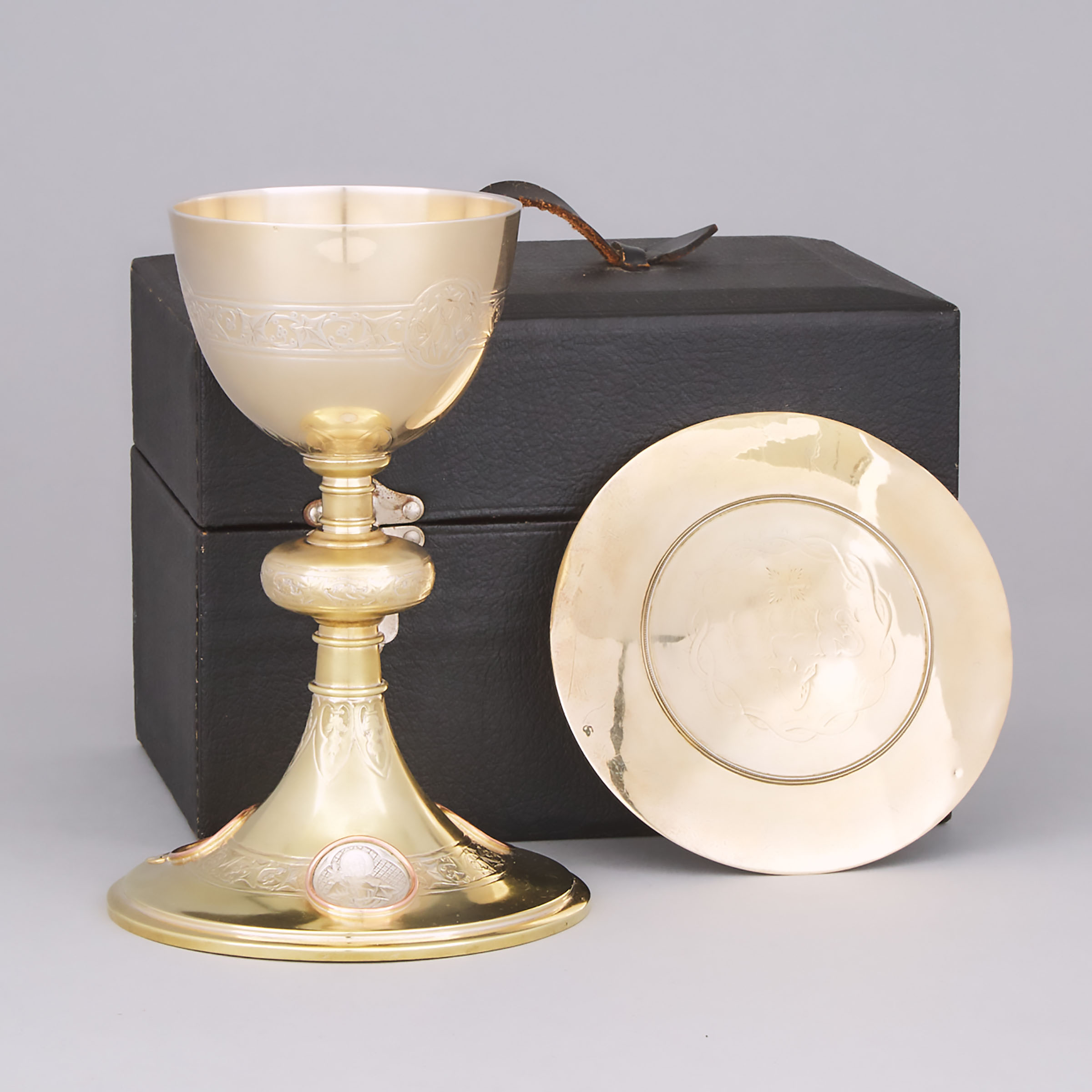 French Silver-Gilt and Silver Plated Chalice and Paten, early 20th century