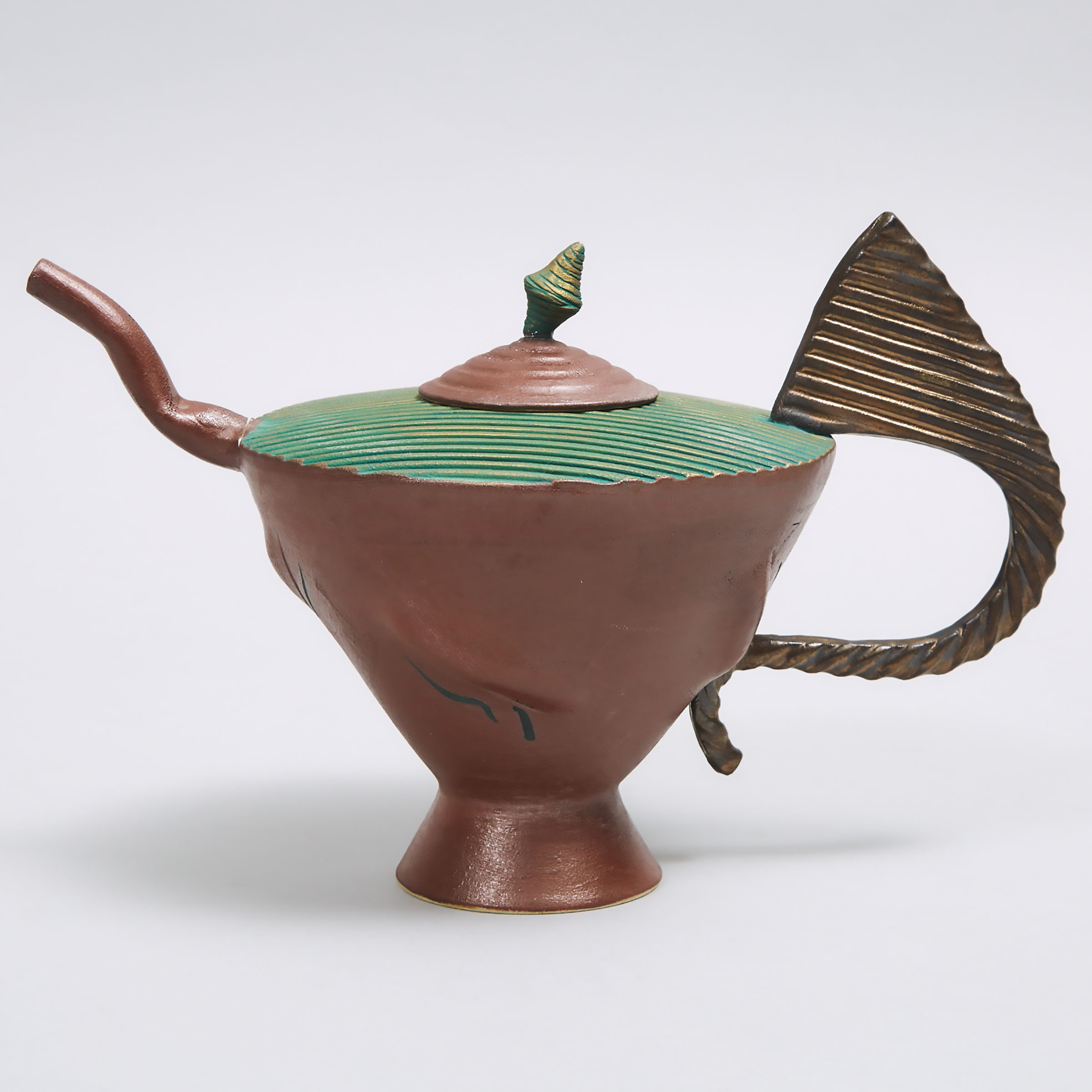 Laurie Rolland (Canadian, b. 1952), Brown, Green, and Gold Glazed Stoneware Teapot, c.2000