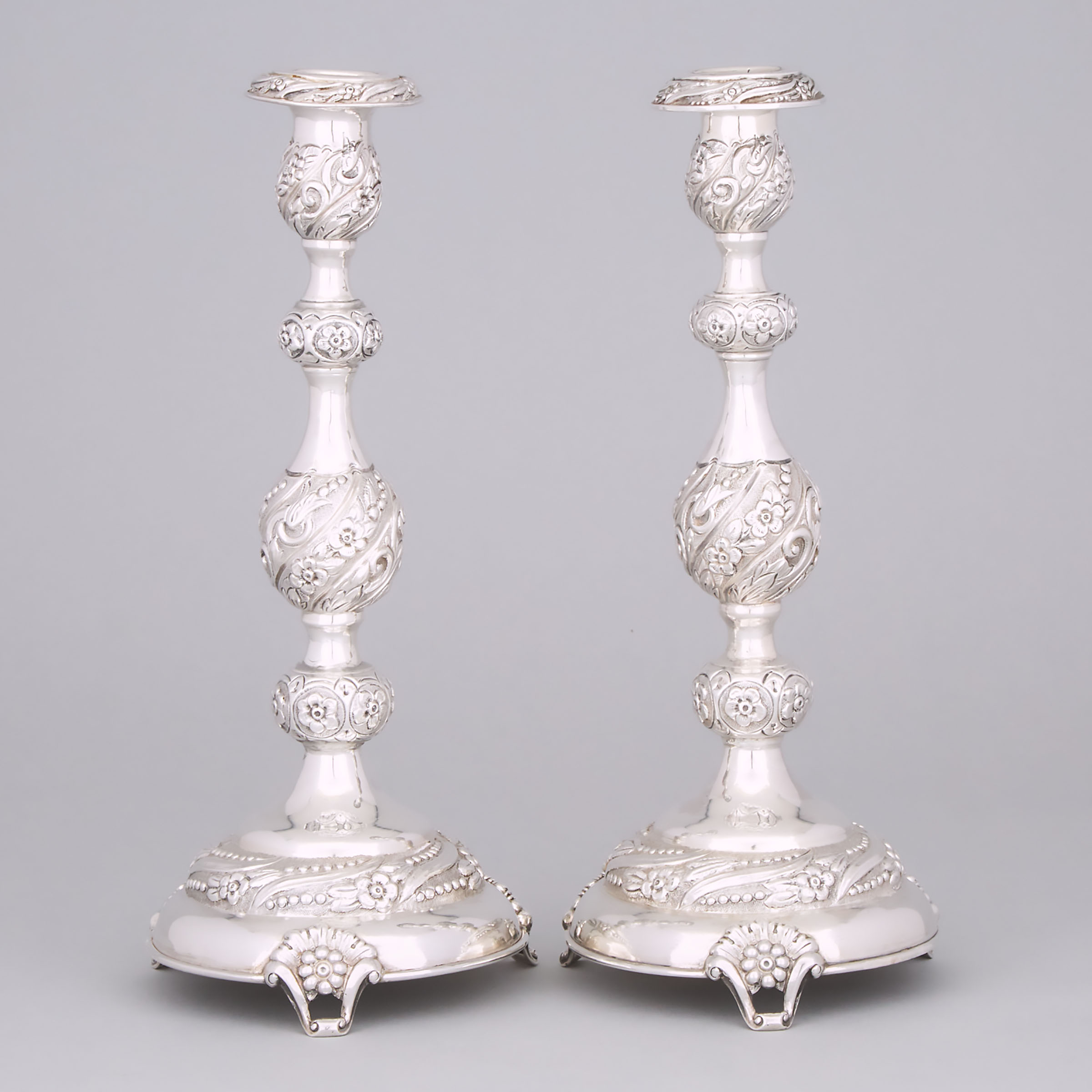 Pair of Edwardian Silver Table Candlesticks, Jacob Fenigstein, London, 1904