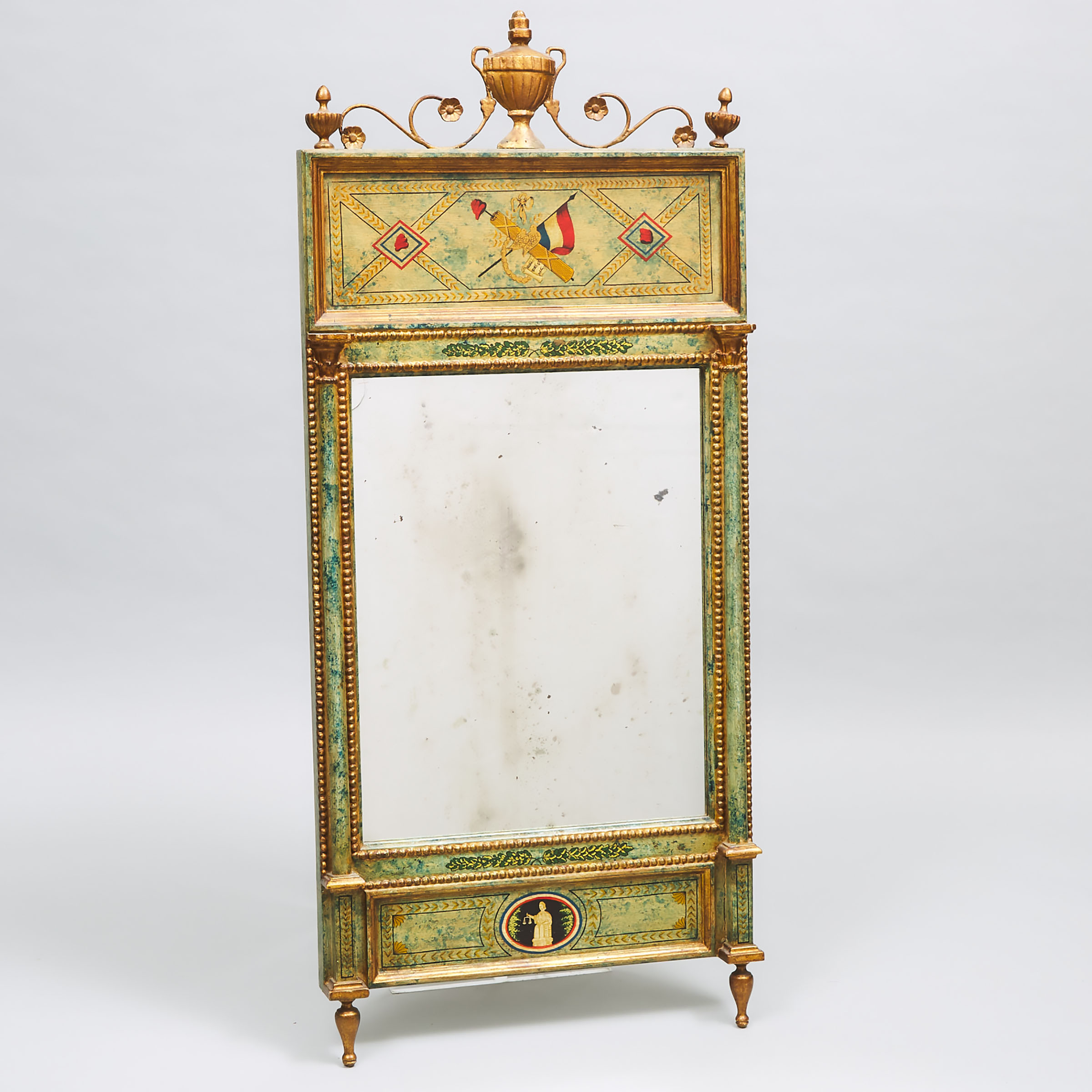French Neo Classical Paint Decorated and Parcel Gilt Mirror, early 20th century 