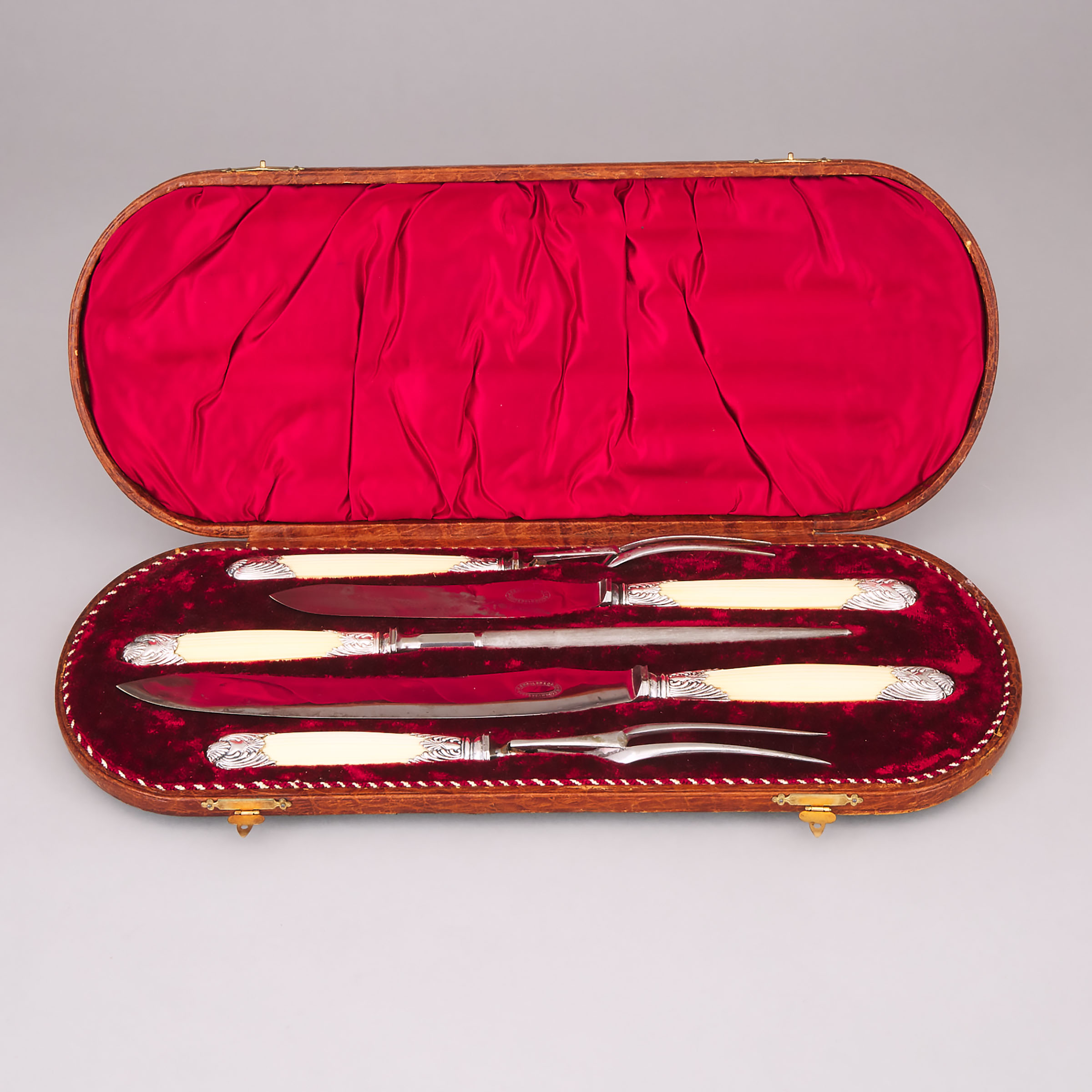 Victorian Silver Plate and Carved Ivory Handled Carving Set, late 19th century