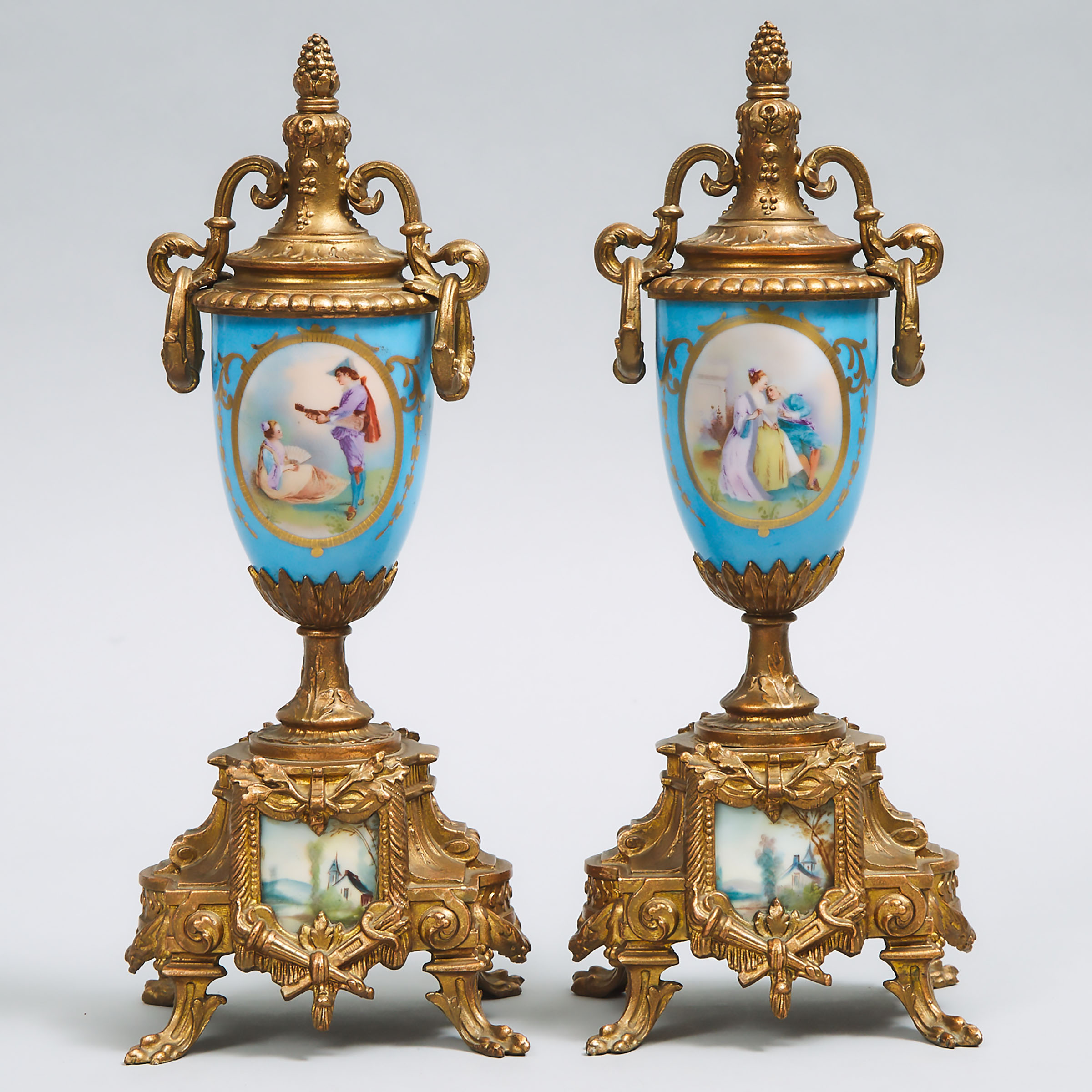 Pair of Gilt-Metal Mounted 'Sèvres' Covered Vases, late 19th century