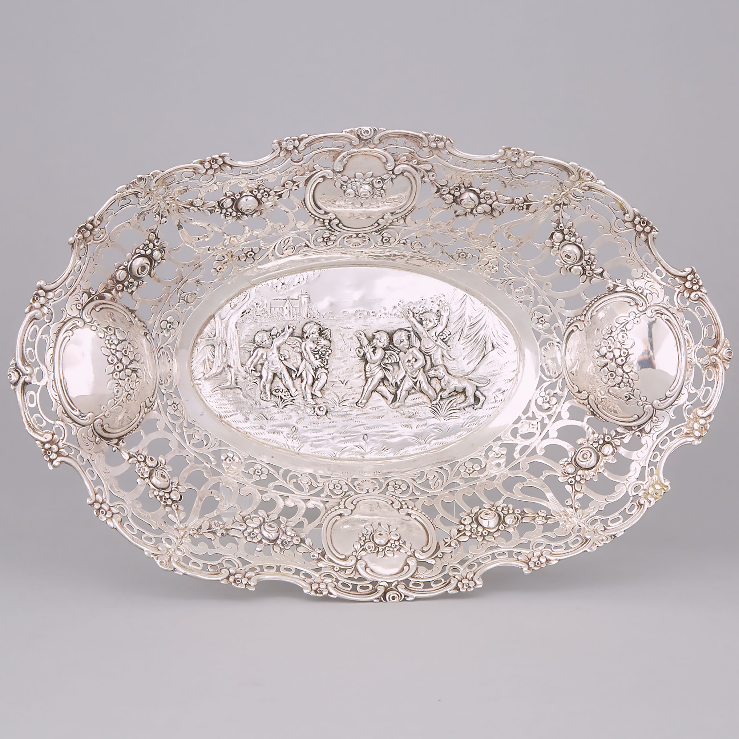 German Silver Moulded and Pierced Oval Dish, early 20th century
