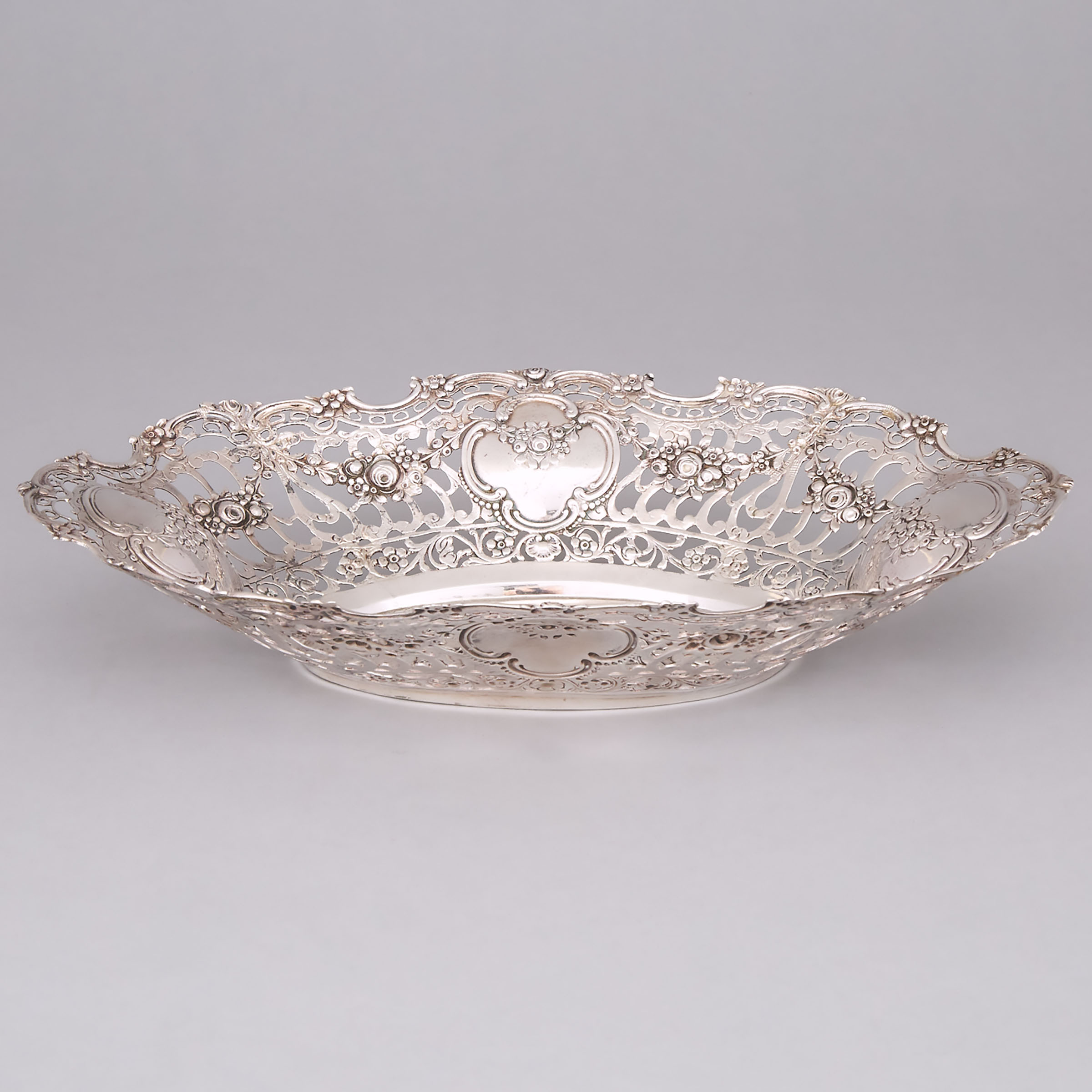 German Silver Moulded and Pierced Oval Dish, early 20th century