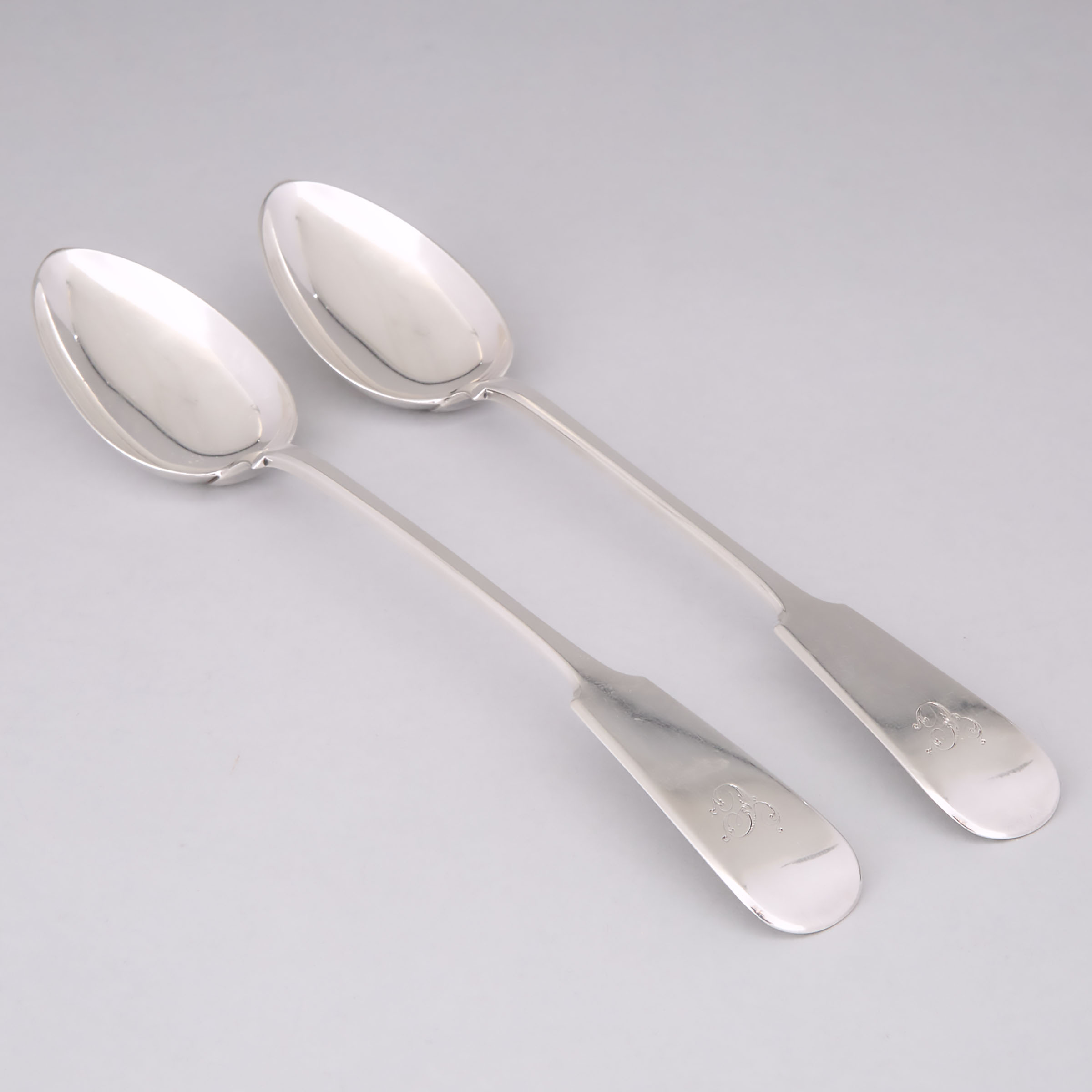 Pair of William IV Scottish Silver Fiddle Pattern Serving Spoons, Glasgow, 1837