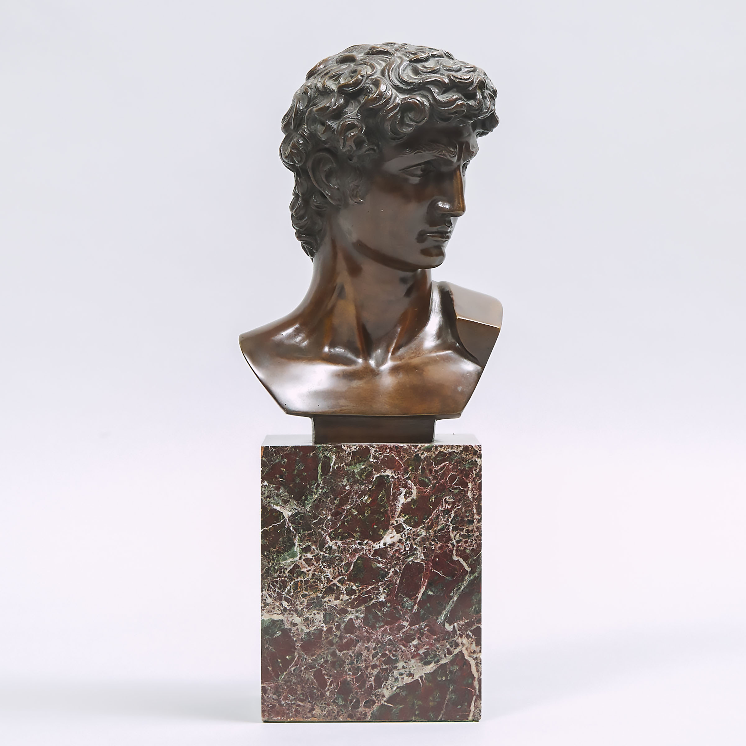 Patinated Bronze Head of David, after Michelangelo, mid 20th century