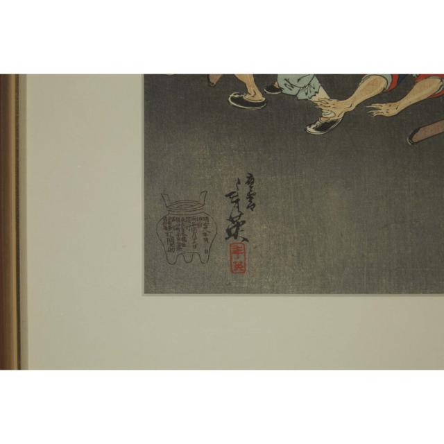 Migata Toshihide (1863-1925), Watanabe Nobukazu (1874-1944), Two Sino-Japanese War Triptychs, Meiji Period