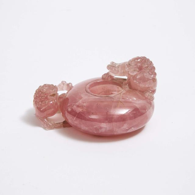 A Chinese Rose Quartz 'Lions' Brushwasher, Qing Dynasty, 18th/19th Century