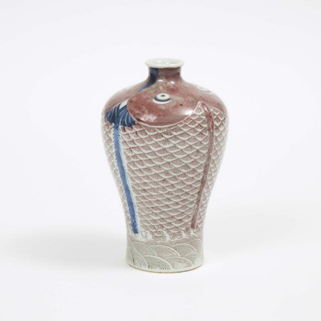 An Underglaze Copper-Red Blue and White 'Double-Fish' Meiping Vase, 19th Century