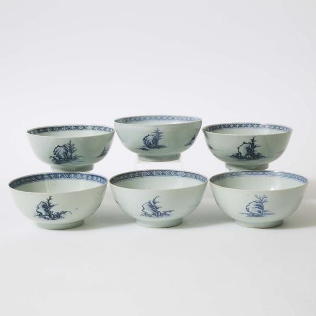 A Set of Six 'Scholar on Bridge' Pattern Large Bowls from the Nanking Cargo, Qianlong Period, Circa 1750