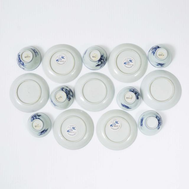 A Set of Fourteen 'Blue Pine' Pattern Teabowls and Saucers from the Nanking Cargo, Qianlong Period, Circa 1750