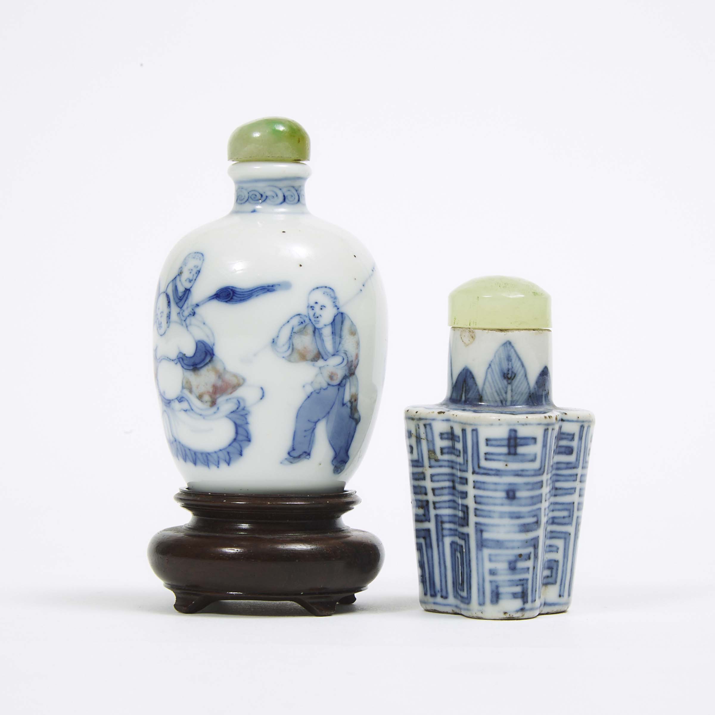 Two Blue and White Porcelain Snuff Bottles, 19th Century