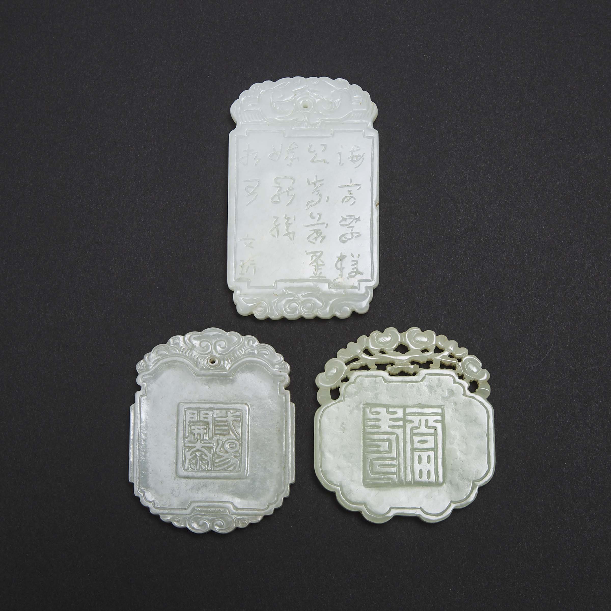 A Group of Three White Jade Plaques