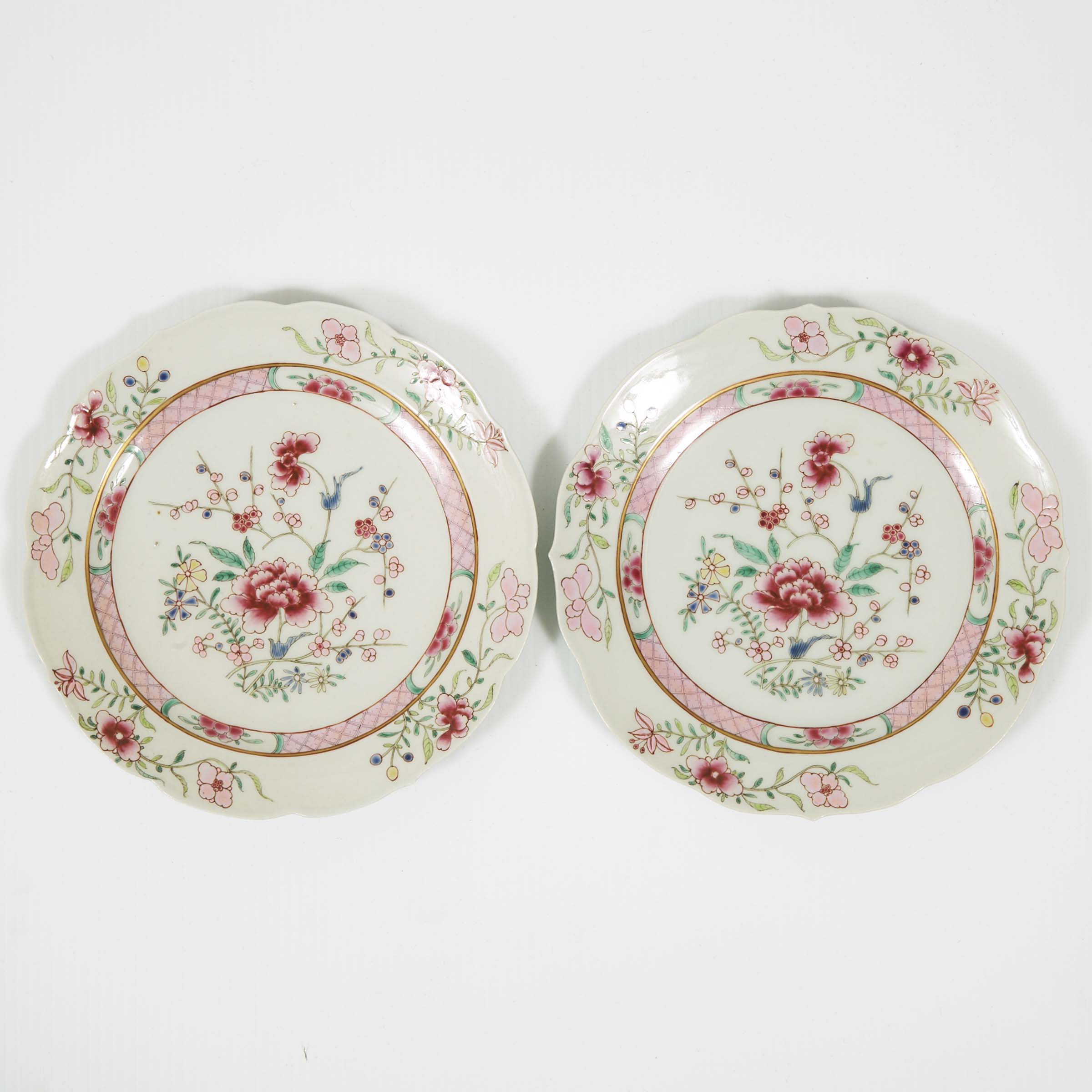 A Pair of Famille Rose Barbed-Rim Plates, 18th Century